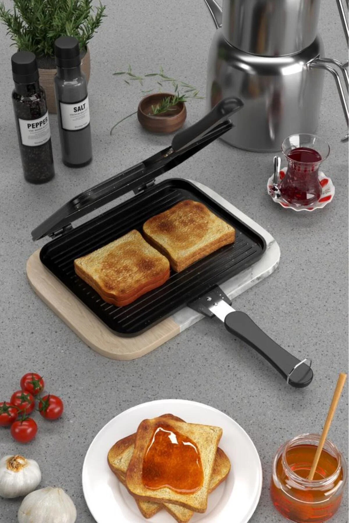 دستگاه ساندویچ و تست MASTER TOASTER GRANITE CASTING STOVE TOP HAND ST 101 استویگ Stevig