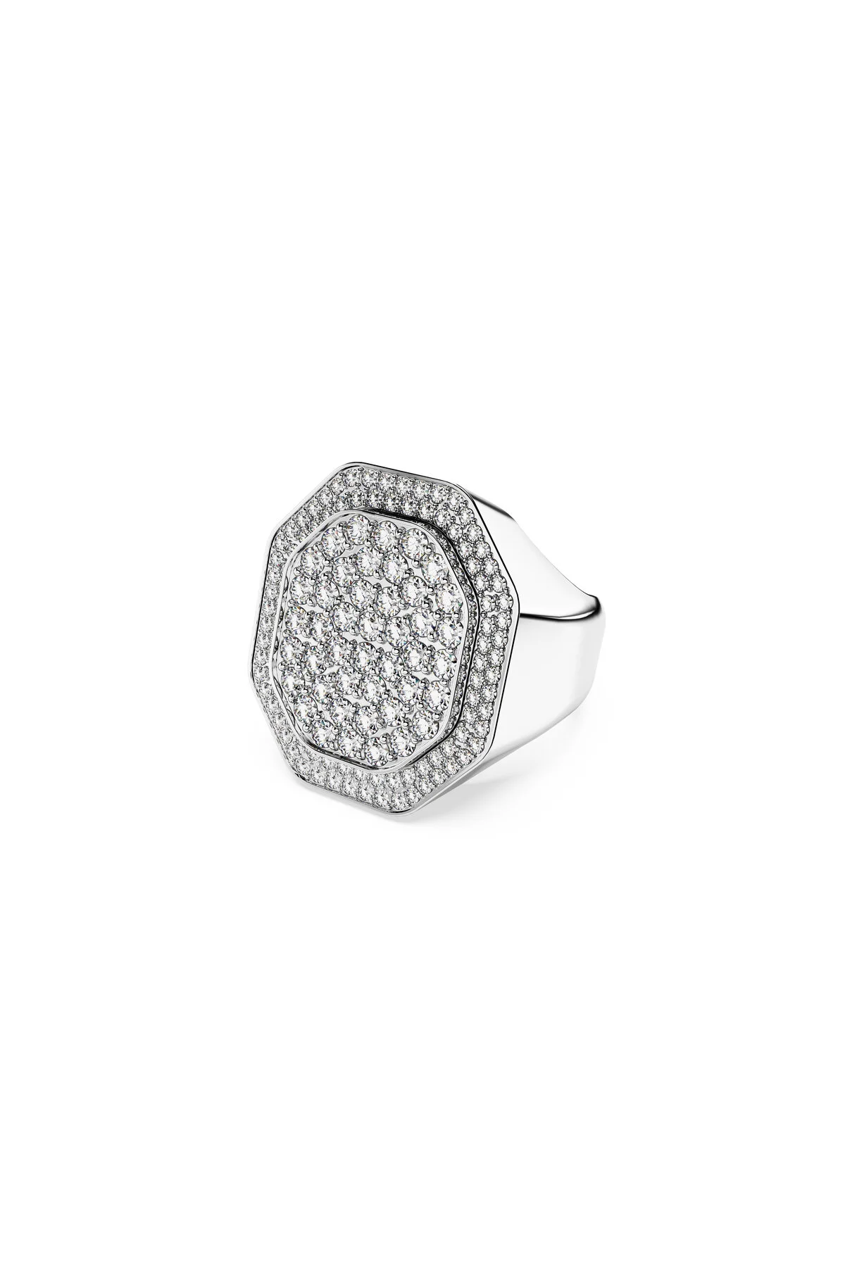 انگشتر کریستال حلقه کوکتل DEXTERA شکل هشت ضلعی سفید رودیوم روکش شده سواروسکی اورجینال Swarovski
