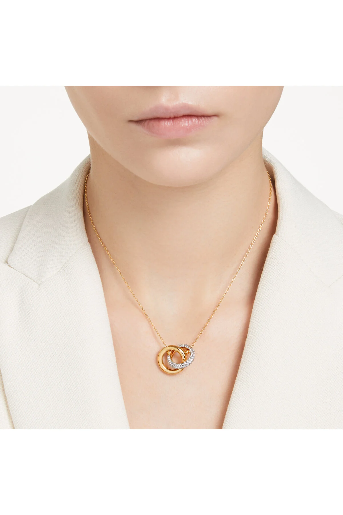 گردنبند کریستال دکسترا حلقه قفل شده رنگ آمیزی سفید طلایی سواروسکی اورجینال Swarovski