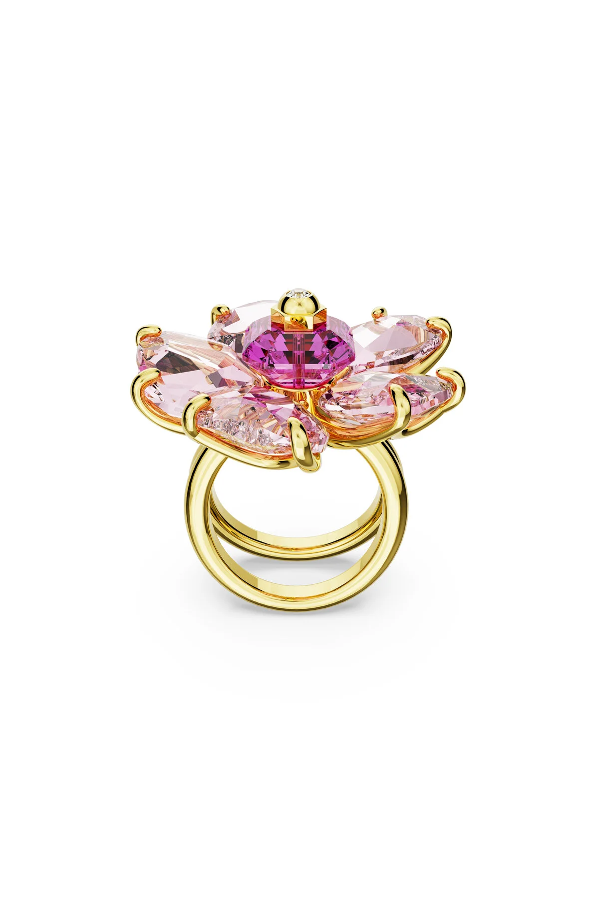 انگشتر کریستال حلقه COCKTAYL IDYLLA گل صورتی روکش طلایی سواروسکی اورجینال Swarovski