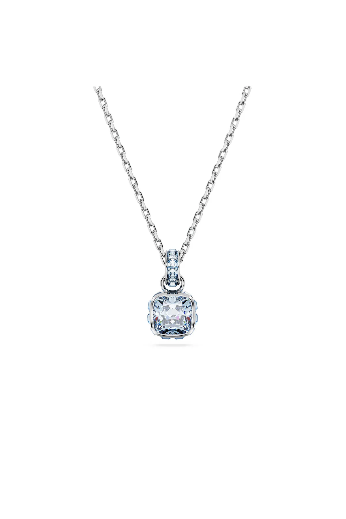 گردنبند کریستال سنگ تولد برش مربع مارس آبی رودیوم روکش سواروسکی اورجینال Swarovski