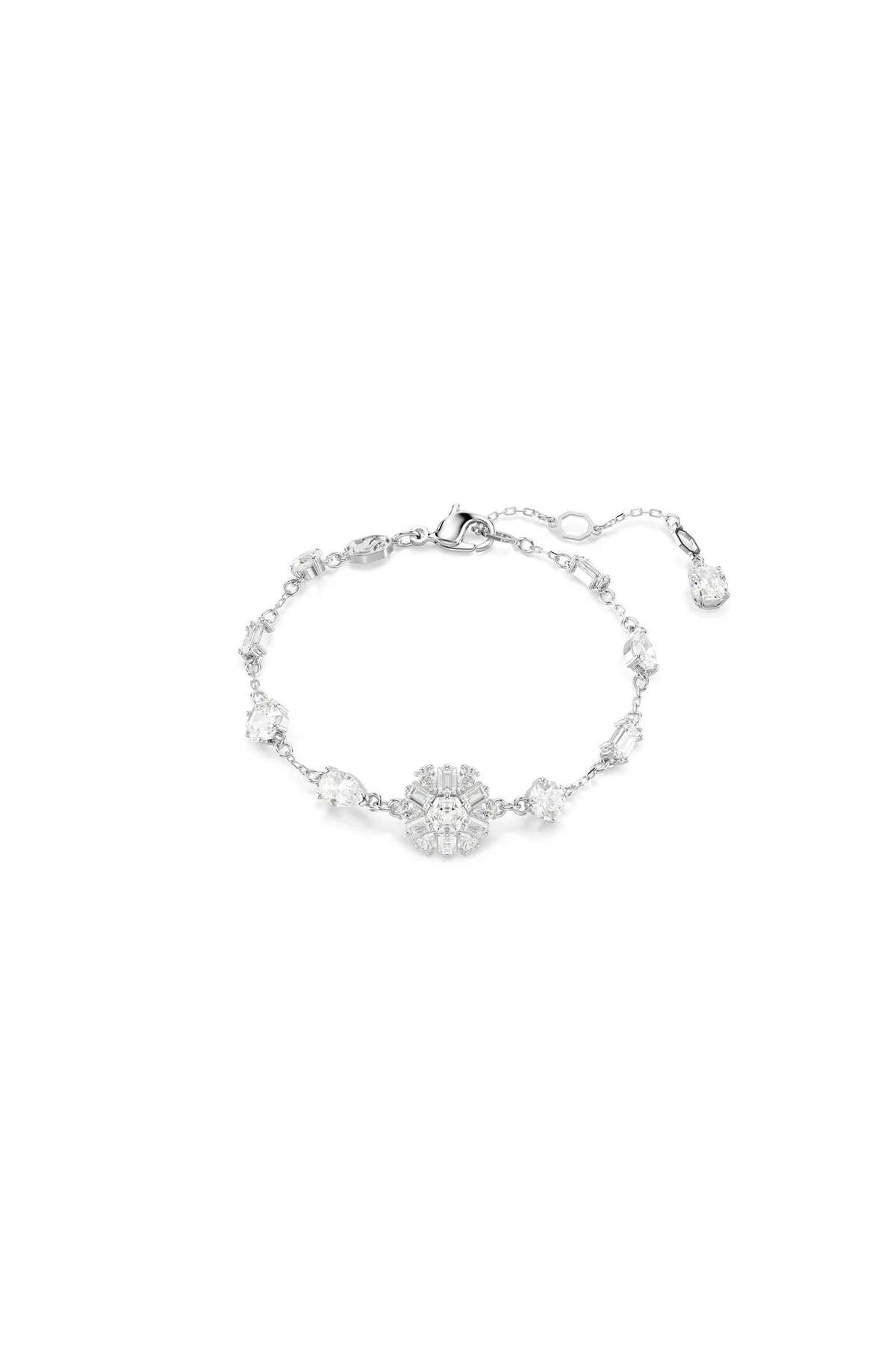 دستبند زیرکون ایدیلیا برش های ترکیبی دانه برف سفید آبکاری رودیوم Swarovski