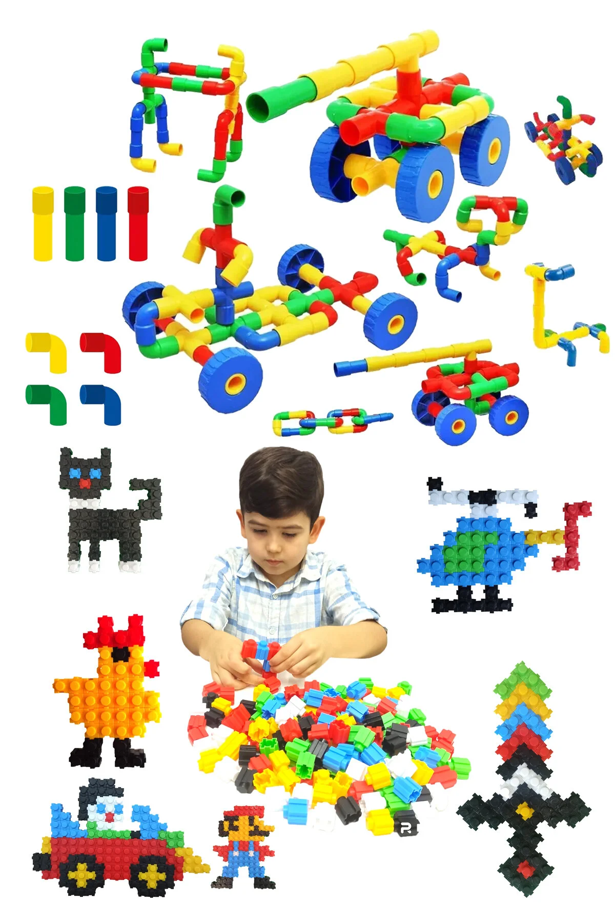 لگو و اسباب بازی های ساخت محور 72 تکه لوله + 200 قطعه بلوک ساختمانی TIKTAK از ترکیه toysnet