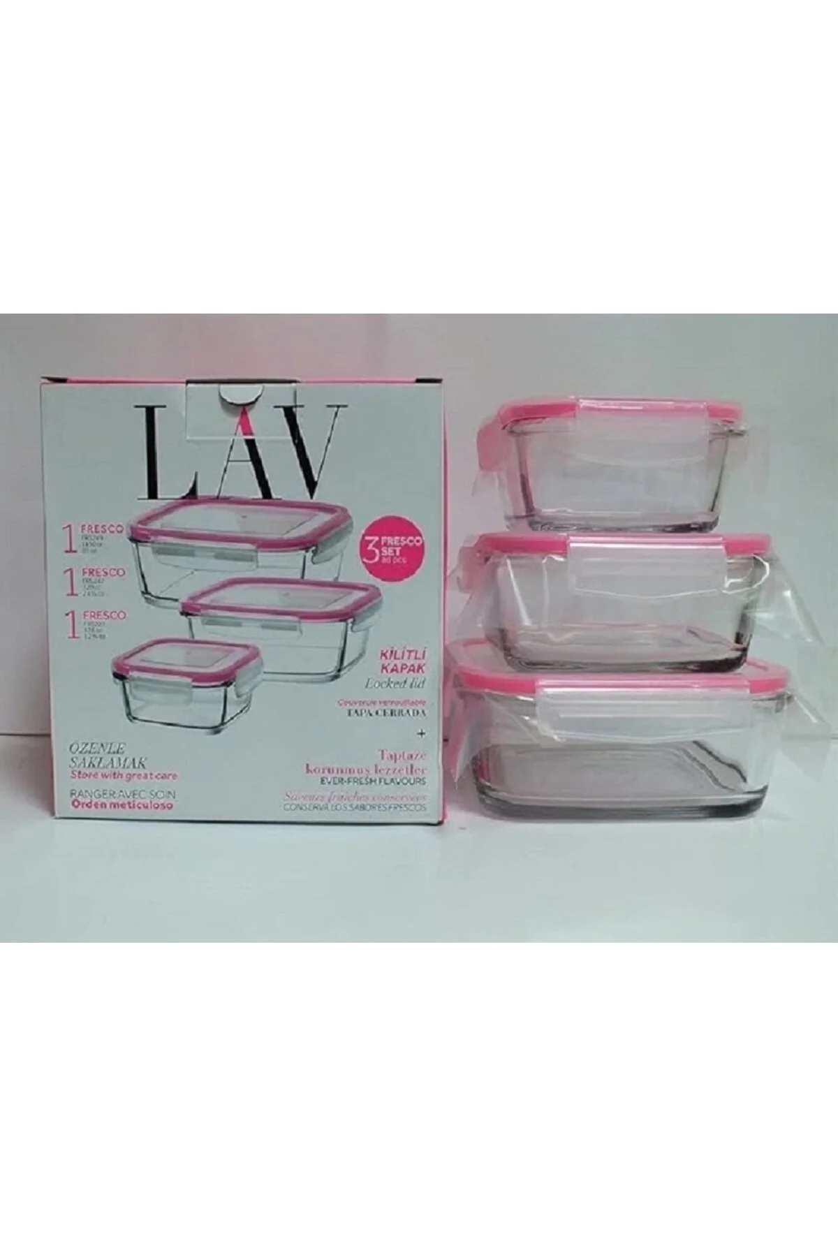 ظرف نگهدارنده کانتینر ذخیره شده شیشه ای FEYZADE FRESCO SET SQUARE 1150CC 720CC 375CC FRS249 FRS247 FRS227 لاو LAV