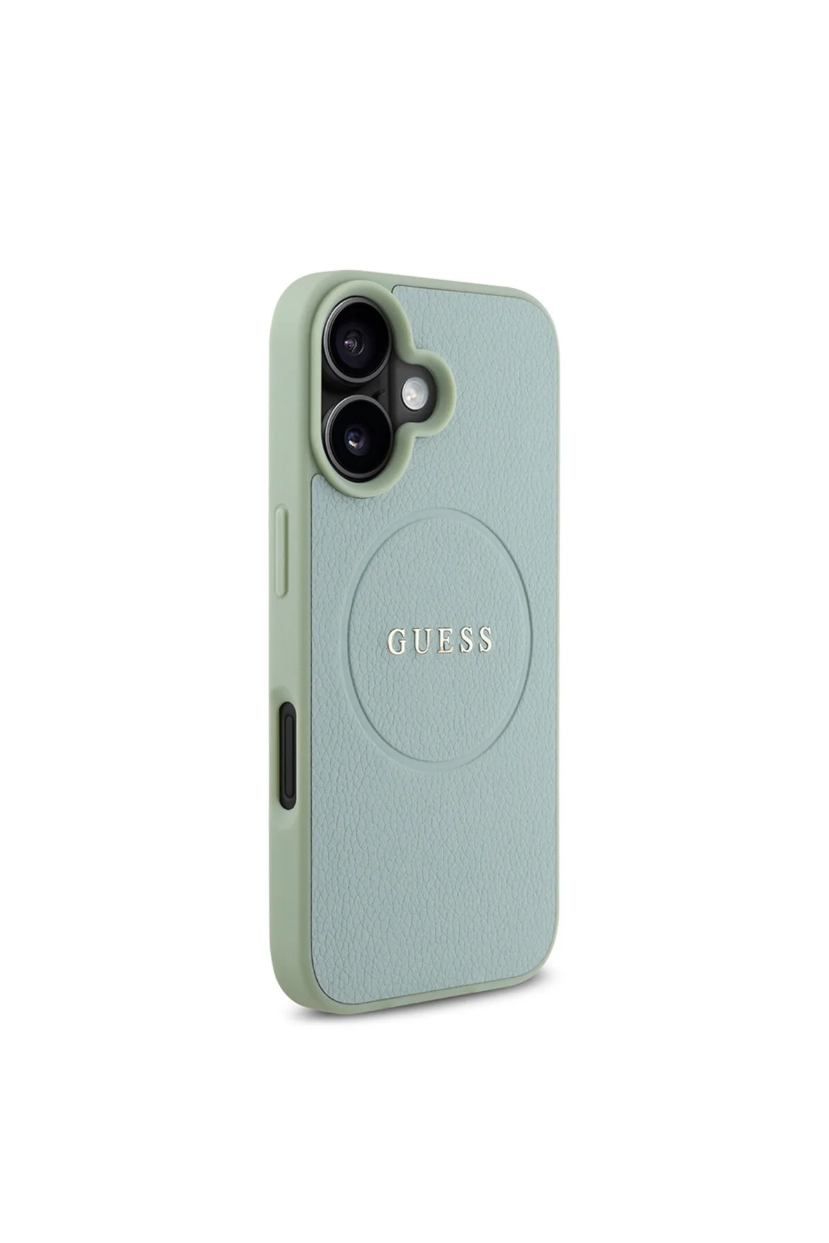 کاور و قاب سازگار IPHONE 16 PLUS GUESS دارای ویژگی شارژ MAGSAFE پوشش دانه با لوگوی متنی سبز Guess