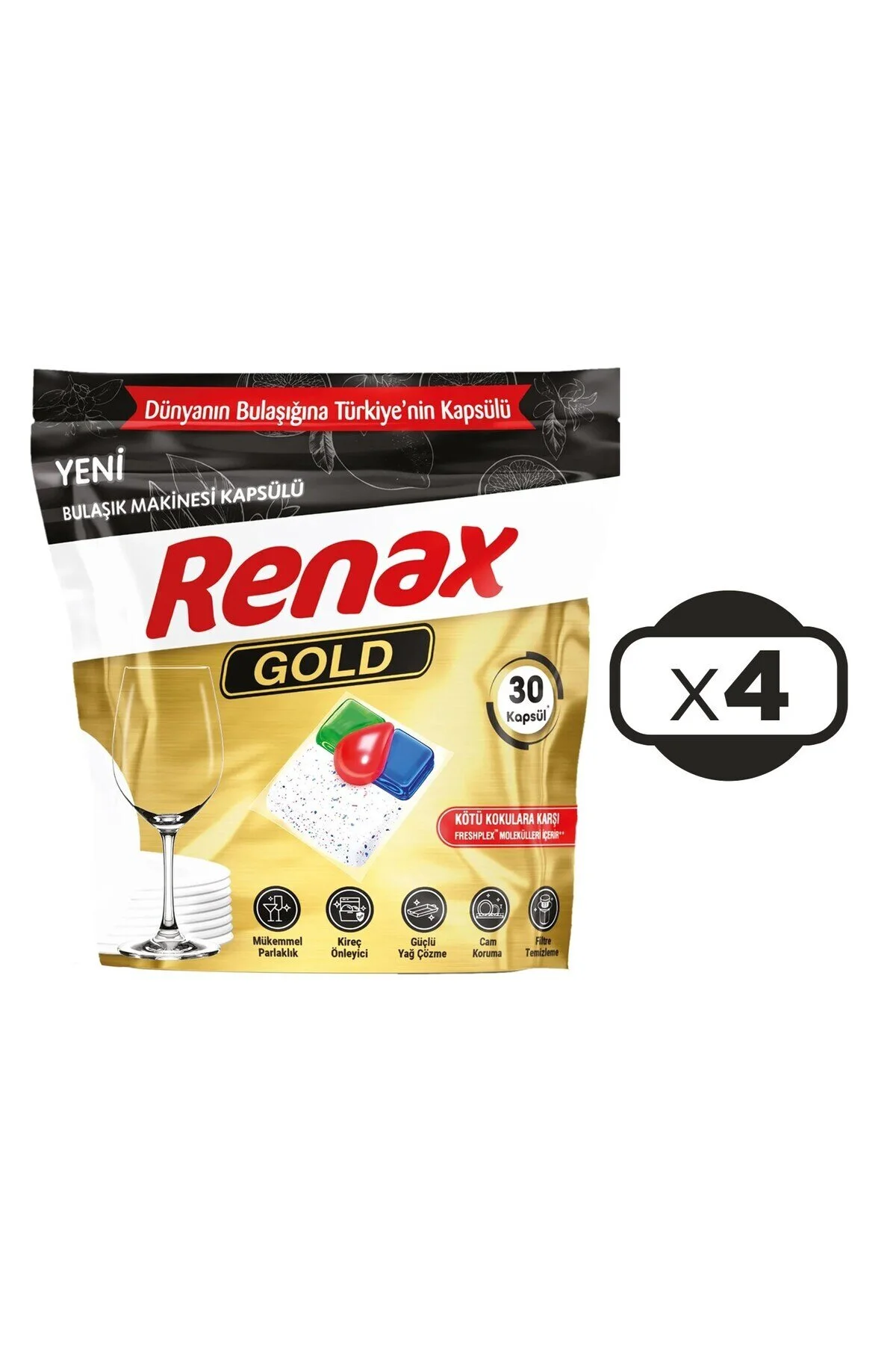 قرص و پودر ماشین ظرفشویی کپسول طلا همه با هم 30 قطعه LU X 4 120 RENAX