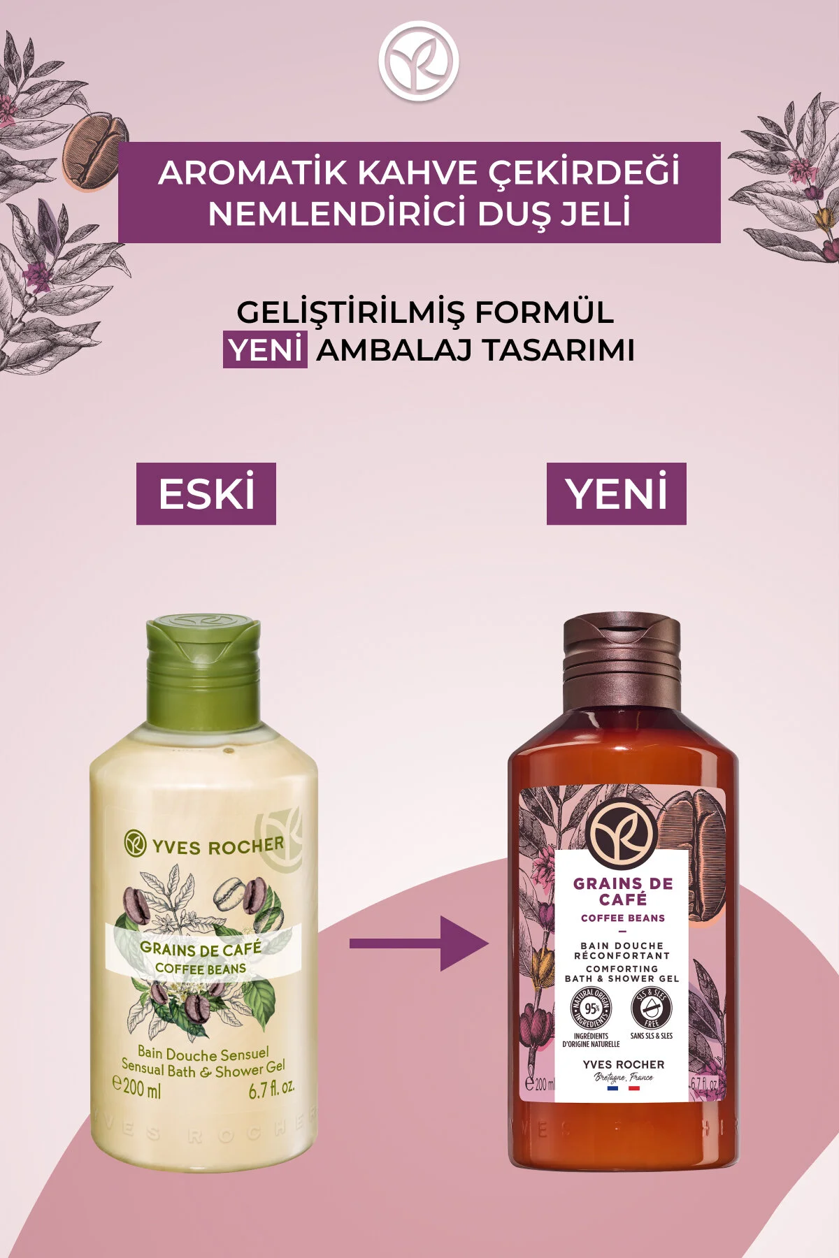 ژل حمام با بوی کافه عطری بافت مخملی تر و طبیعی 200 میلی لیتر ایوروشه Yves Rocher