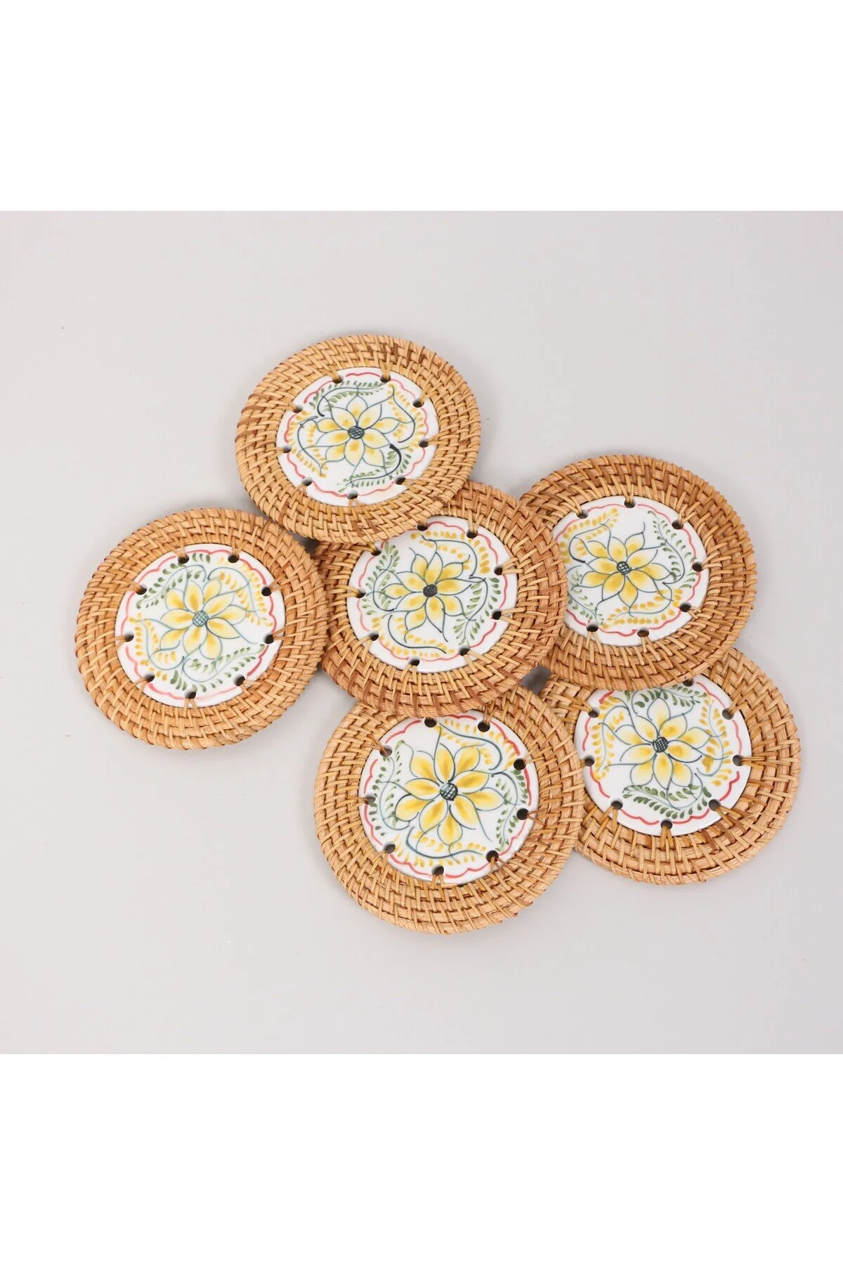 زیر لیوانی قاب Rattan 6 مجموعه Nihale &amp; Table یا Wall Decor 12 سانتی متر  Mylamp