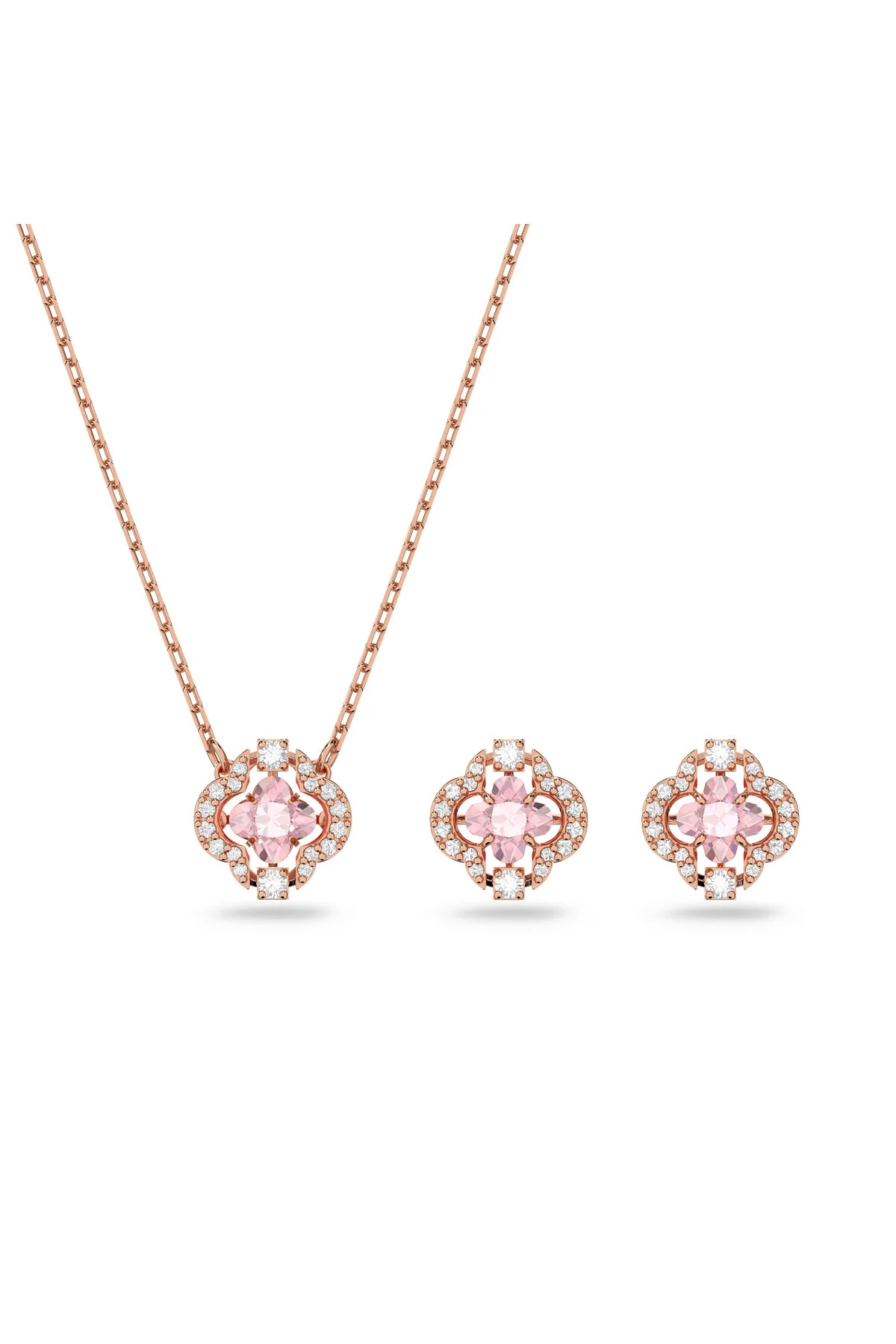 ست و تیم کریستال مجموعه آرد برش های مخلوط شبدر صورتی روکش طلای سواروسکی اورجینال Swarovski