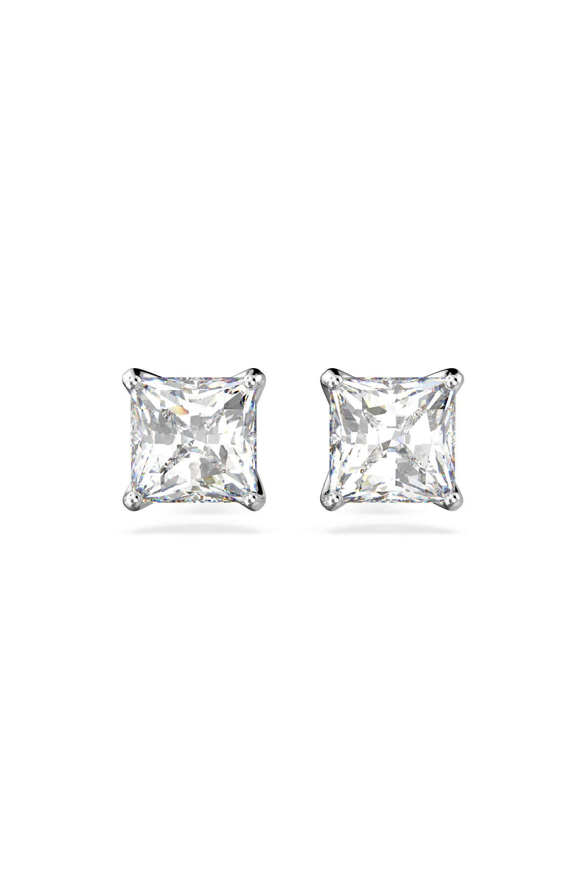 گوشواره زیرکون هنوز های دکمه ای برش مربع سفید رودیوم را جذب می کند سواروسکی اورجینال Swarovski