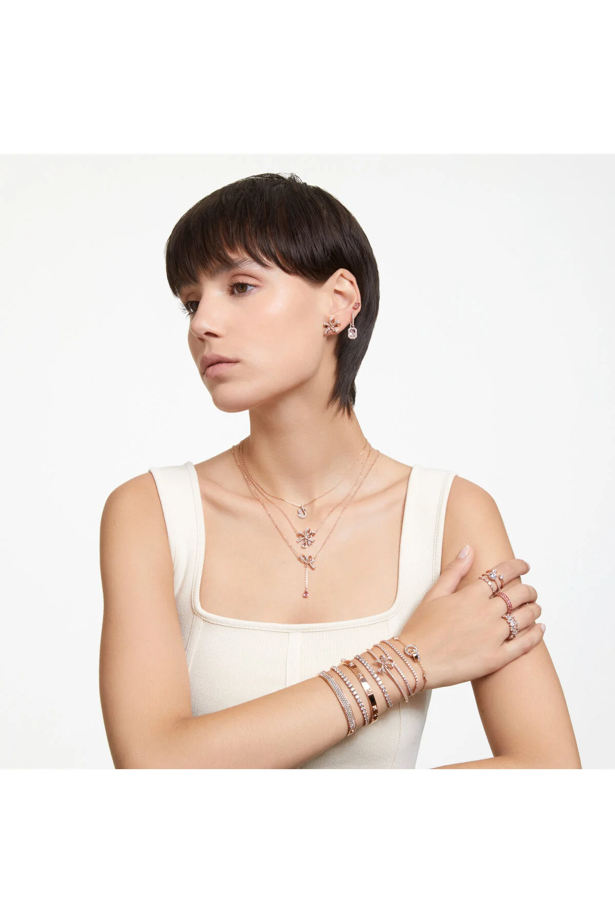انگشتر زیرکون حلقه ماتریس برش باگت روکش طلای صورتی سواروسکی اورجینال Swarovski