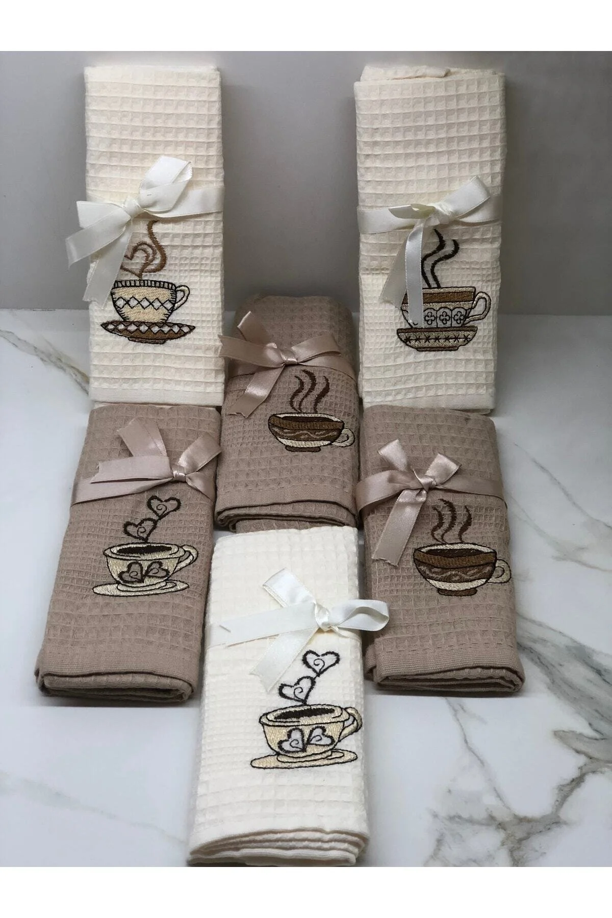 حوله آشپزخانه چند رنگ قهوه دوزی شده 6 تکه دستمال سفالی پارچه خشک کن 40X60 سانتی متر  Koza Mix towel