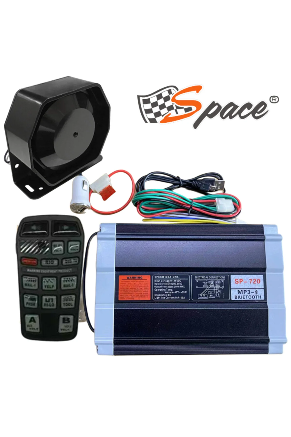 بوق خودرو آژیر حرفه ای 300W بلوتوث و ویژگی MP3 SSSR49 Space