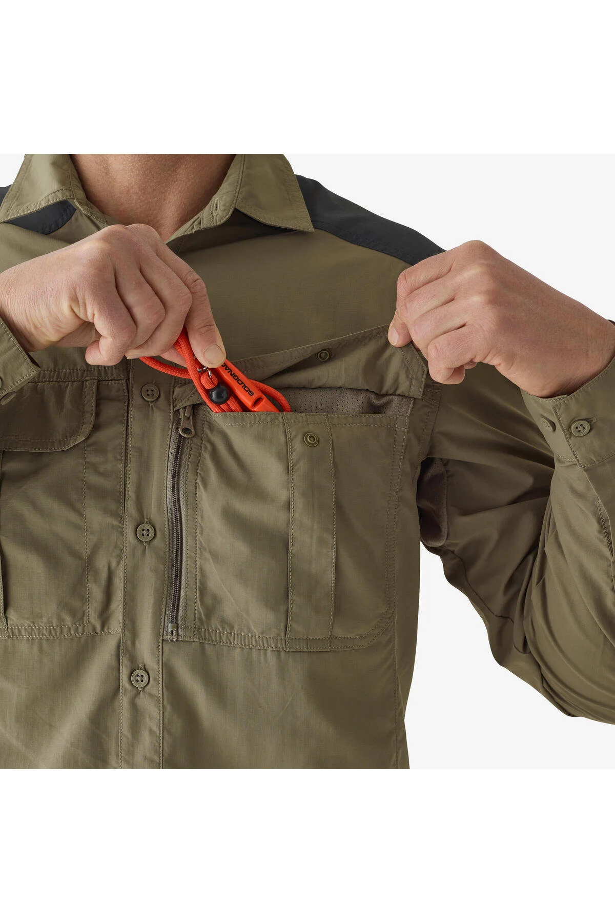 پیراهن بلوز دکمه دار شکاری آستین بلند مردانه سولوناک سبز شکار و مشاهده طبیعت 520 دکتلون Decathlon