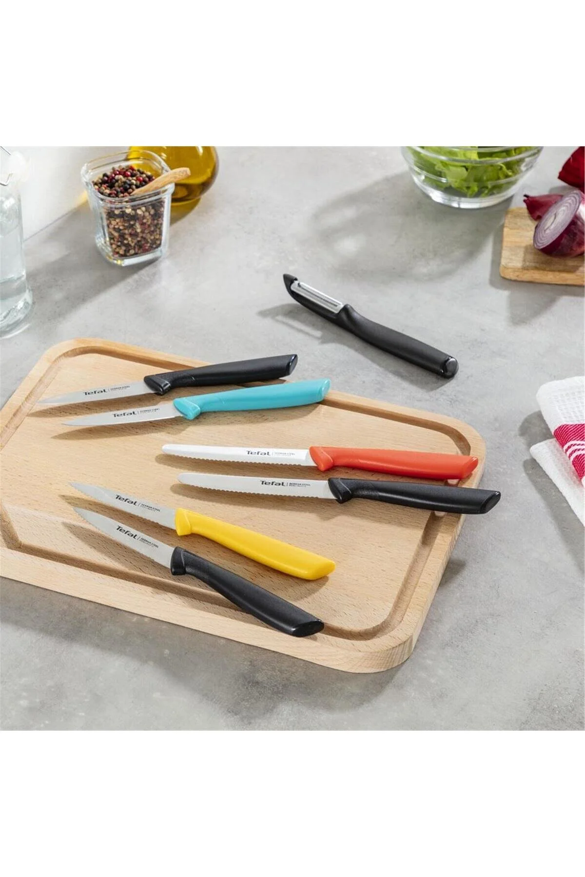 چاقو و ست زرد چاقوی لایه برداری رنگ شده با 8 سانتی متر  TEFAL