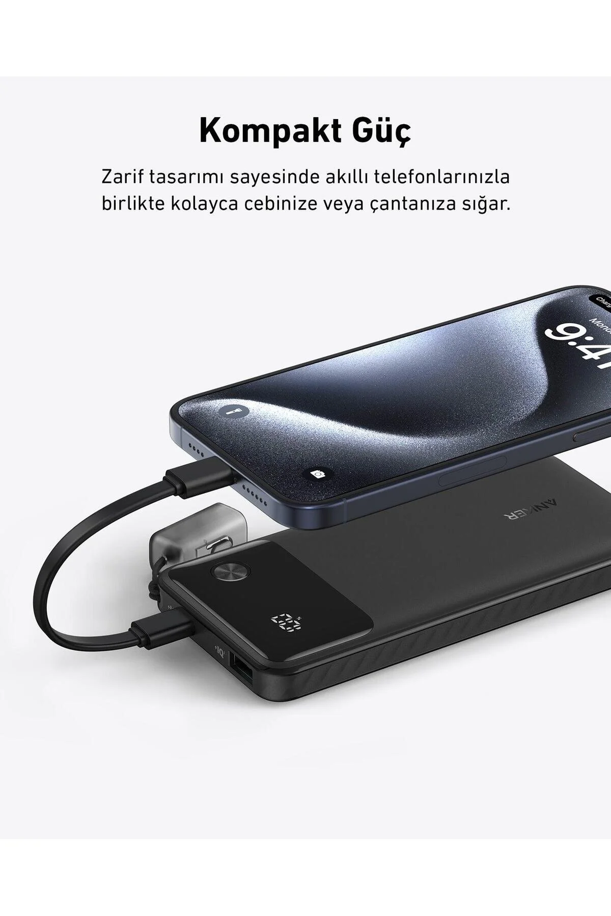 پاوربانک شارژر سریع قابل حمل POWERCORE 10000 MAH کابل USB C 22,5W مشکی A1388 اورجینال Anker
