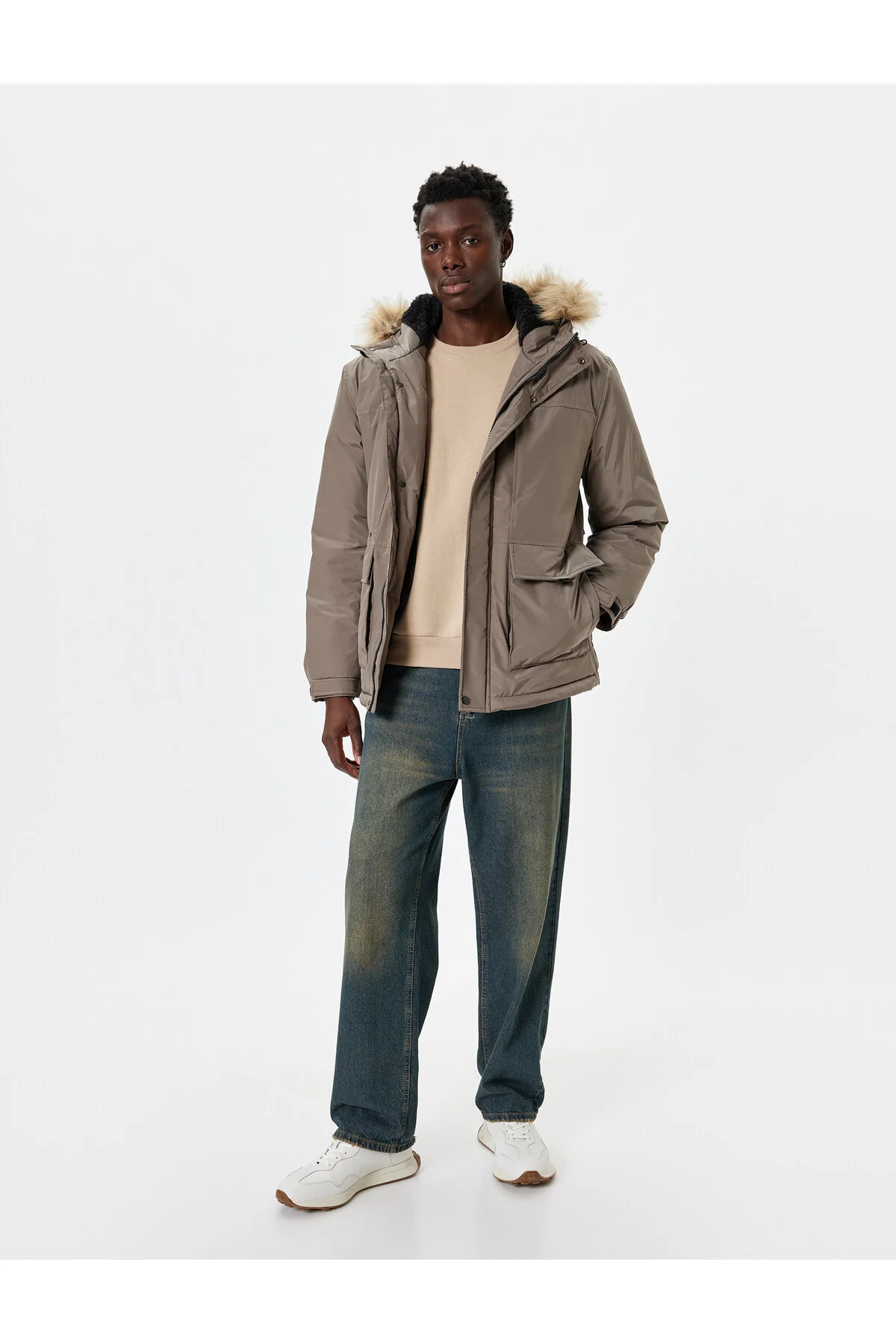 کاپشن ژاکت ANORAK خز مصنوعی با سرپوش باریک و زیپ Koton