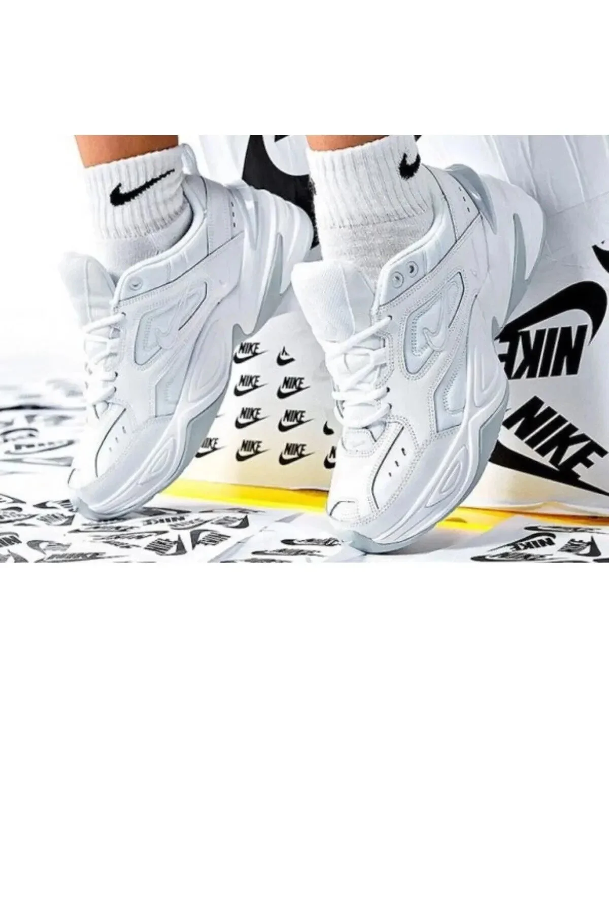 کفش مردانه زنانه یونیسکس M2K Tekno چرمی و ورزشی واقعی چرمی اسپرت سفید 4 سانتی متر ورزش نایک Nike