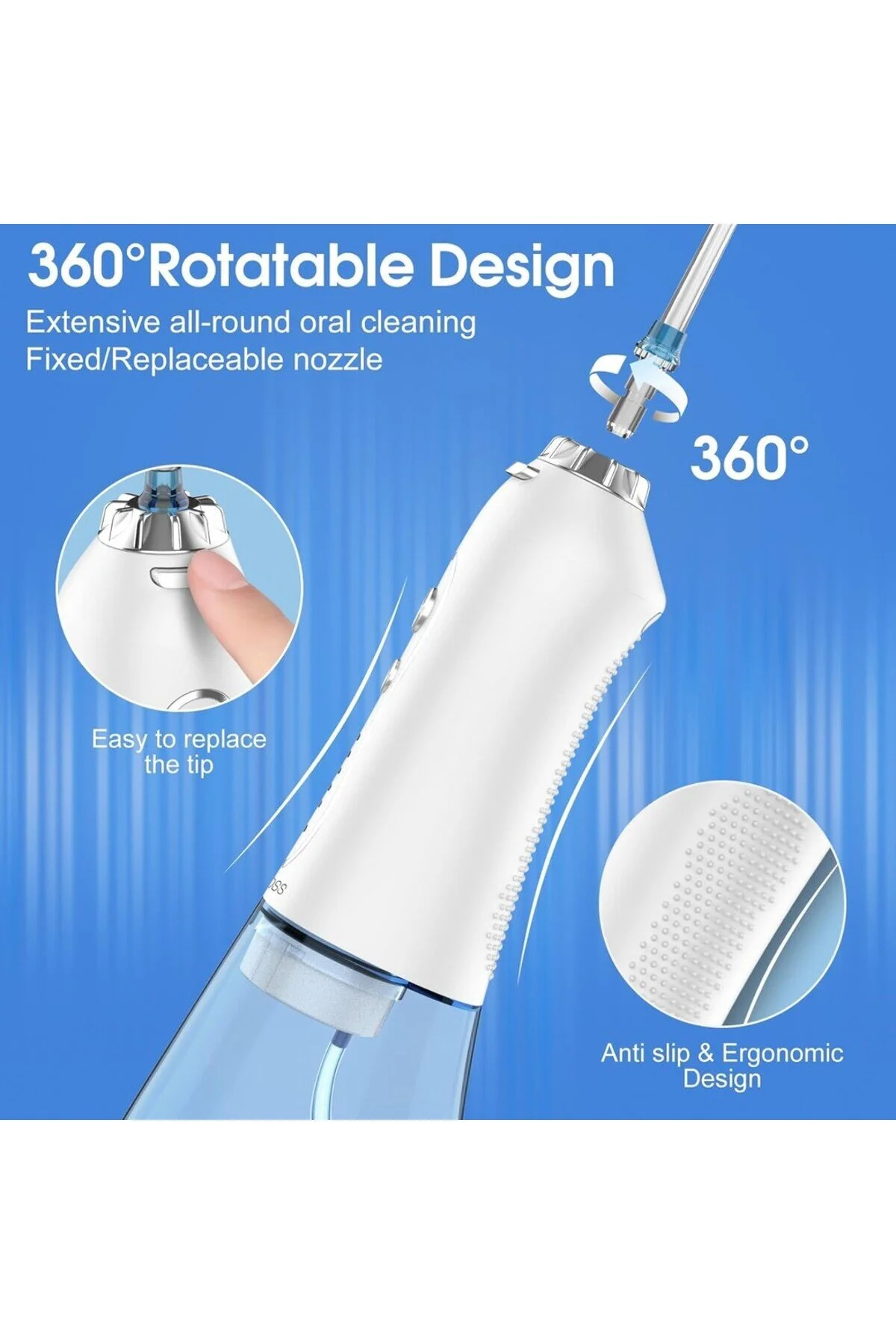 مسواک شارژی واتر جت نخ بی سیم آب 360 درجه تمیز کردن در حال چرخش ضد Ipx7 h2ofloss