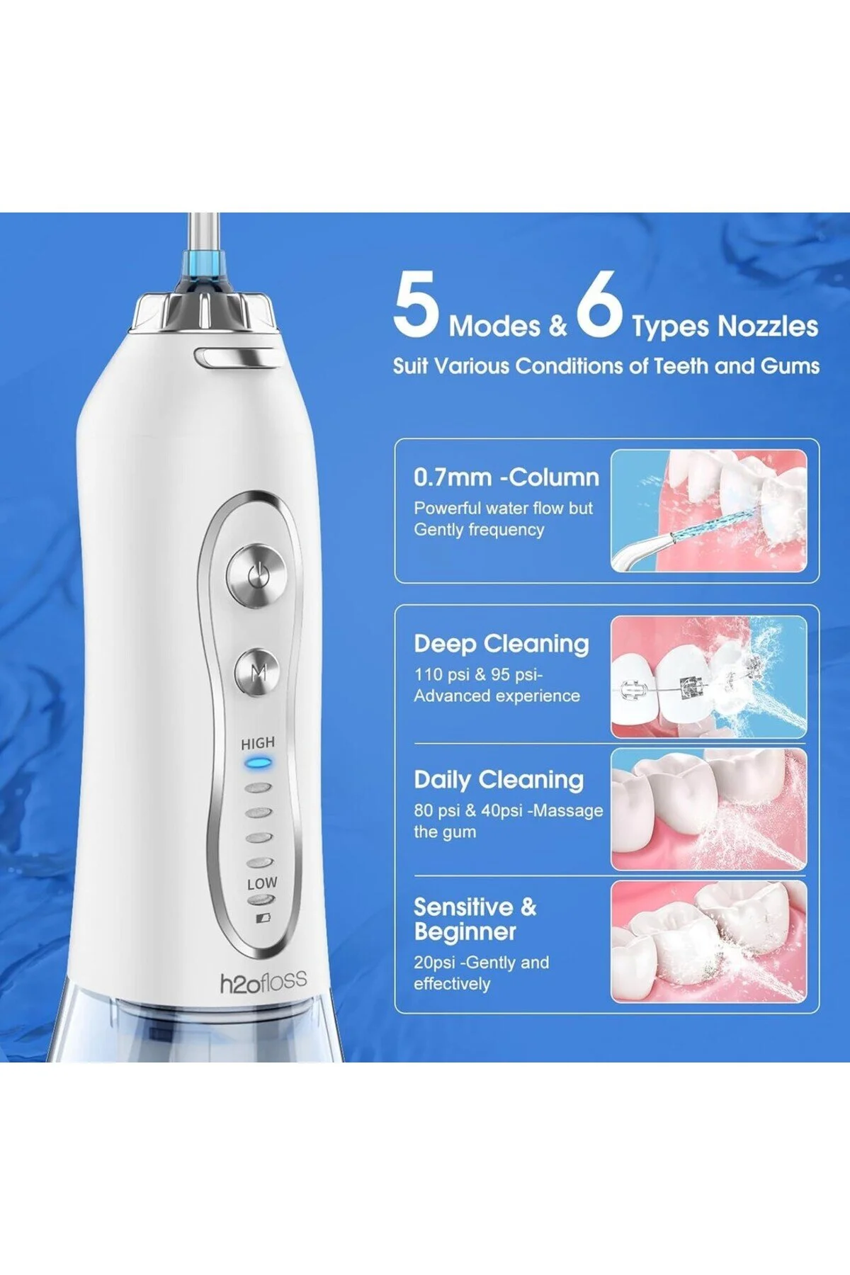 مسواک شارژی واتر جت نخ بی سیم آب 360 درجه تمیز کردن در حال چرخش ضد Ipx7 h2ofloss