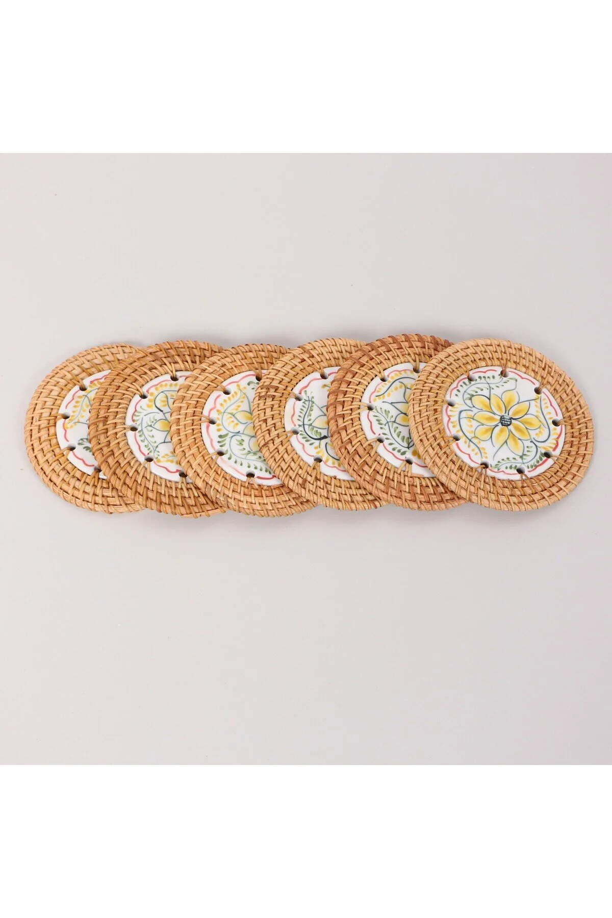 زیر لیوانی قاب Rattan 6 مجموعه Nihale &amp; Table یا Wall Decor 12 سانتی متر  Mylamp