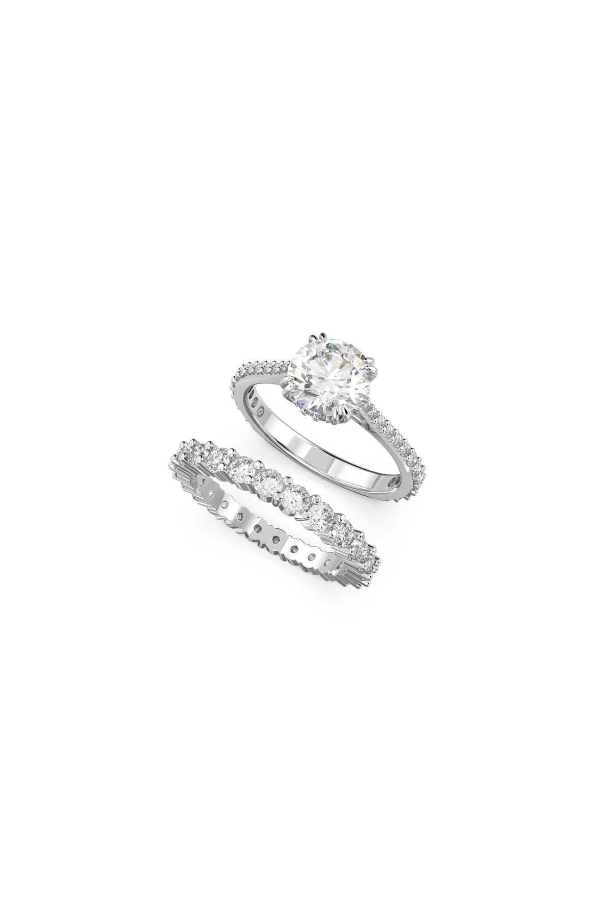 ست و تیم زیرکون حلقه سبک مجموعه 2 برش گرد سفید رودیوم سواروسکی اورجینال Swarovski