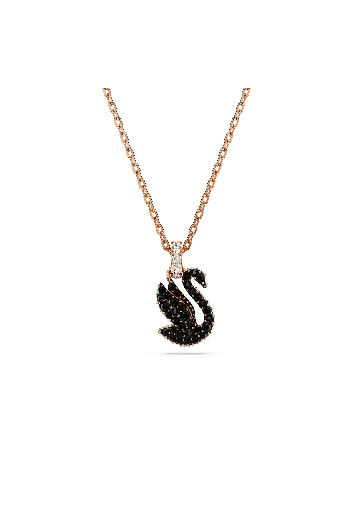 گردنبند کریستال قو کوچک سیاه روکش طلای طلایی سواروسکی اورجینال Swarovski