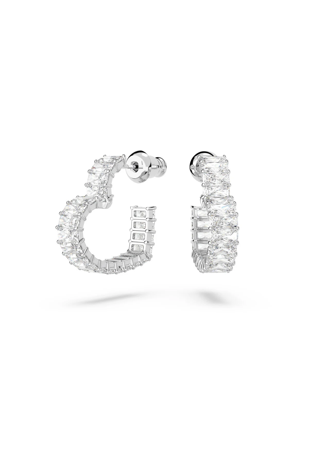 گوشواره زیرکون حلقه ماتریس برش باگت قلب کوچک سفید رودیوم سواروسکی اورجینال Swarovski