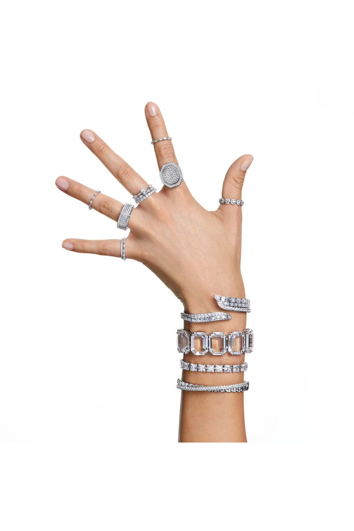 انگشتر کریستال حلقه کوکتل DEXTERA شکل هشت ضلعی سفید رودیوم روکش شده سواروسکی اورجینال Swarovski