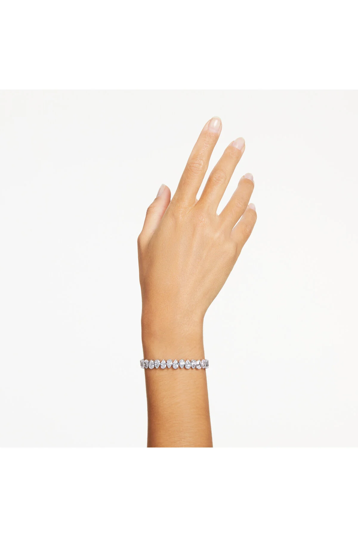 دستبند کریستال تنیس ماتریکس برش گلابی سفید روکش رودیوم Swarovski