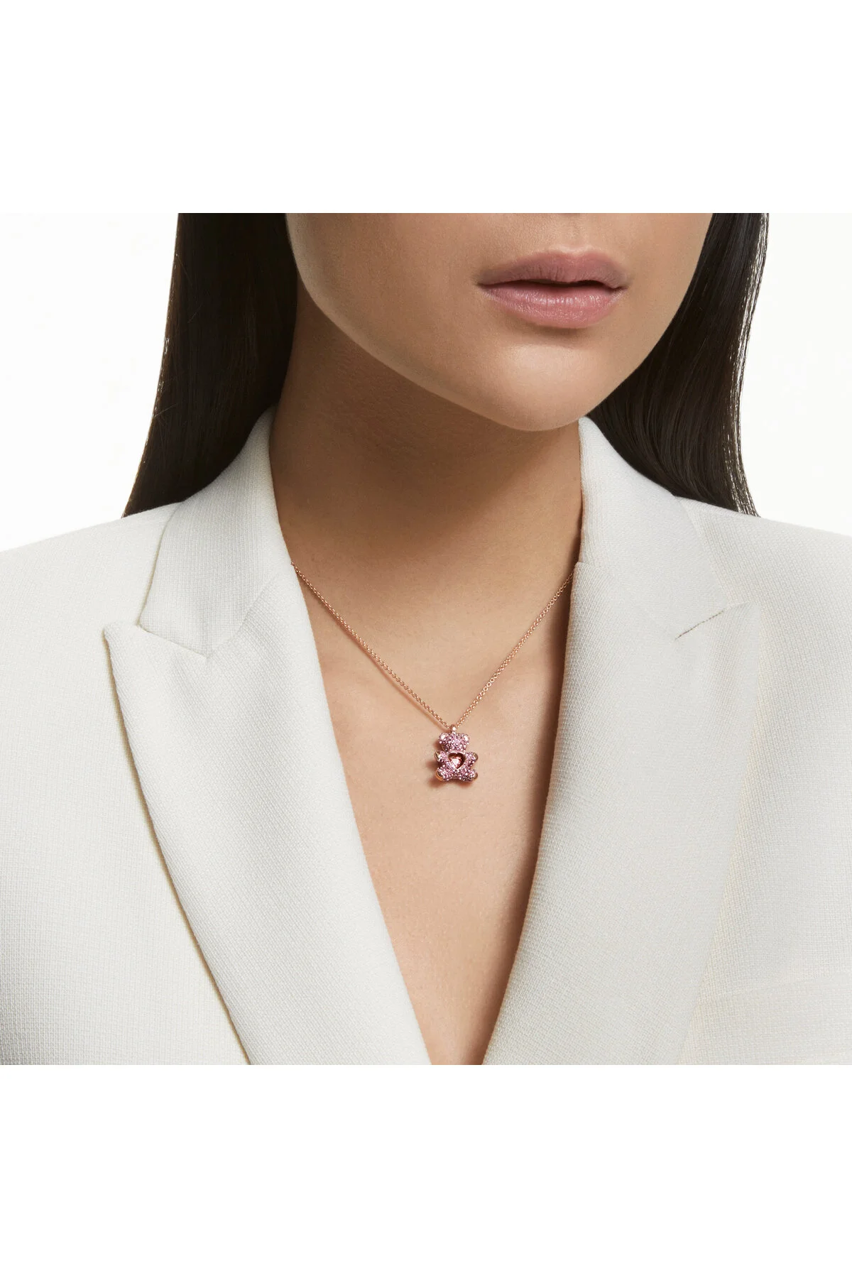 گردنبند کریستال عروسکی خرس روکش طلای صورتی سواروسکی اورجینال Swarovski
