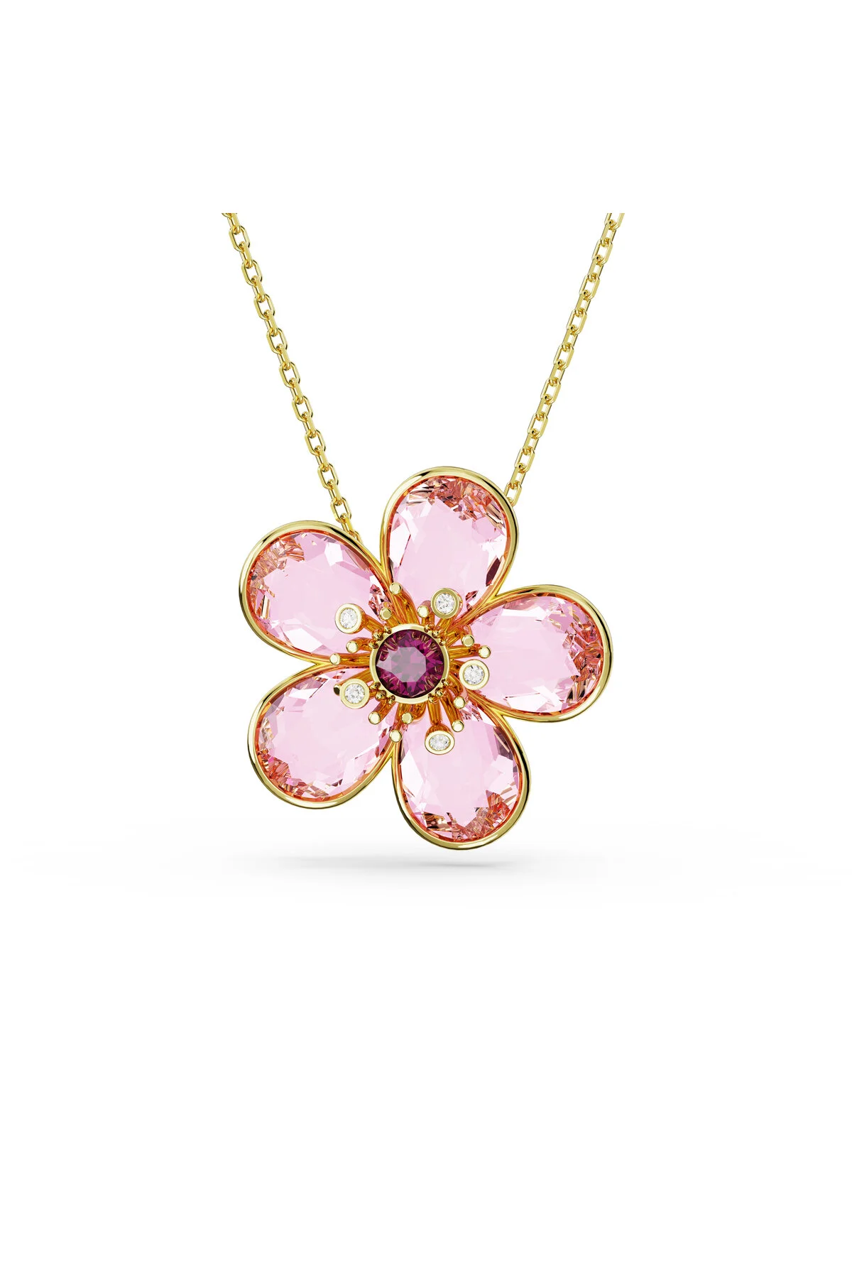 گردنبند کریستال IDYLLIA گل کوچک صورتی رنگ آمیزی طلا سواروسکی اورجینال Swarovski