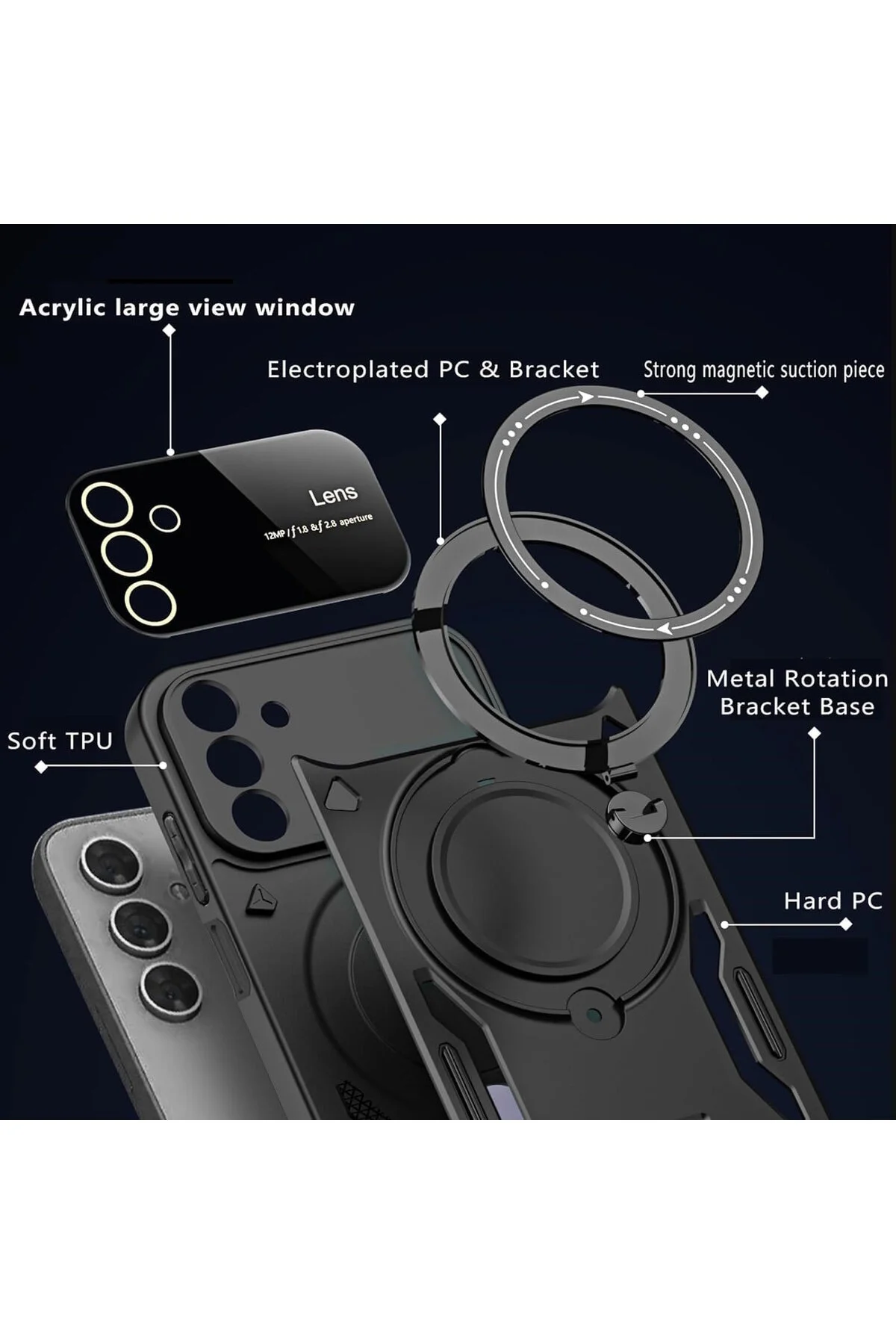 کاور و قاب دوربین سامسونگ گلکسی S24 FE MAGSAFE حلقه قابل چرخش محافظ لنز زره طلایی مووتک m.tk moveteck