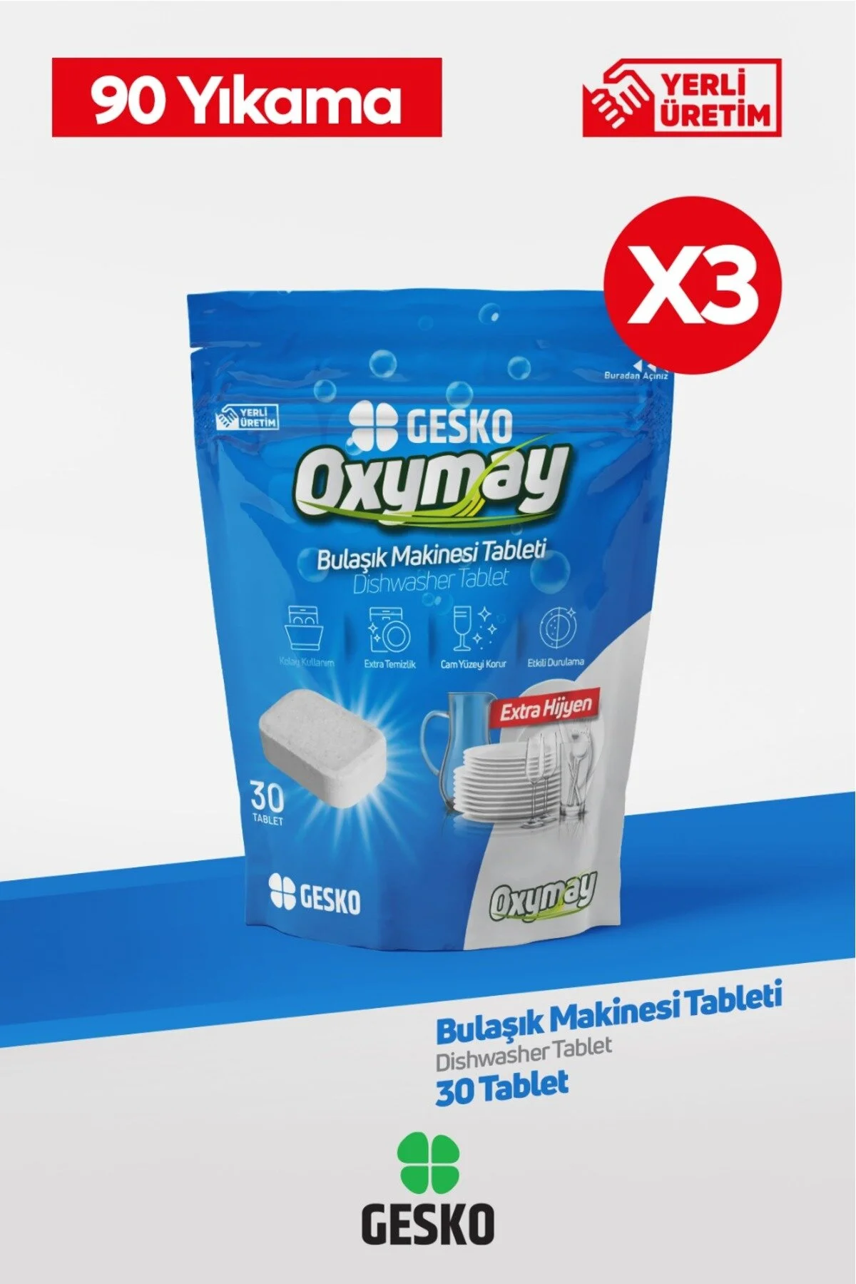 قرص و پودر ماشین ظرفشویی 3 در 1 ALL IN ONE 90 اکو کم GESKO
