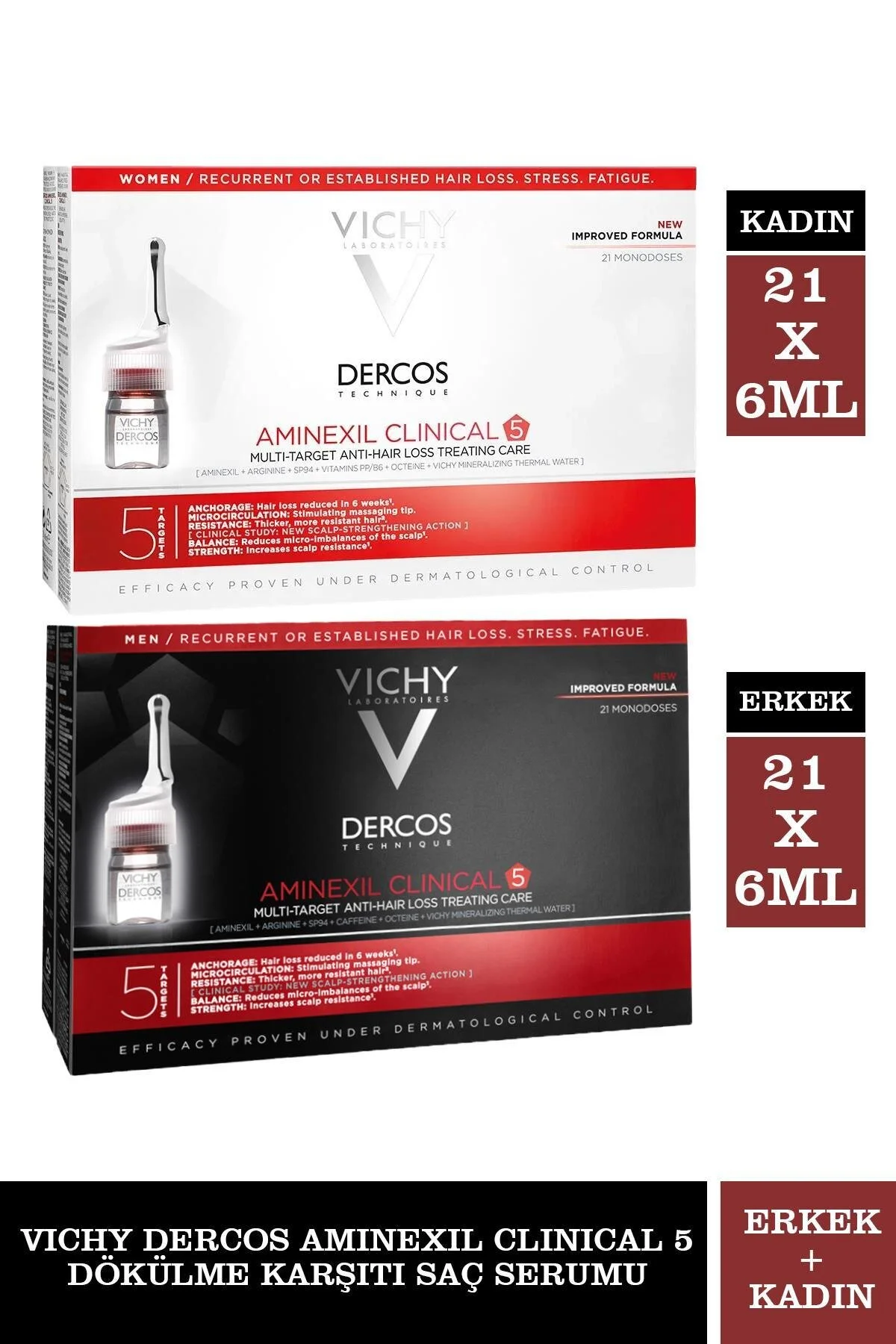سرم و روغن مو DERCOS AMINEXIL بالینی 5 در حال ریزش 21 X 6 ML + VICHY ویشی Vichy