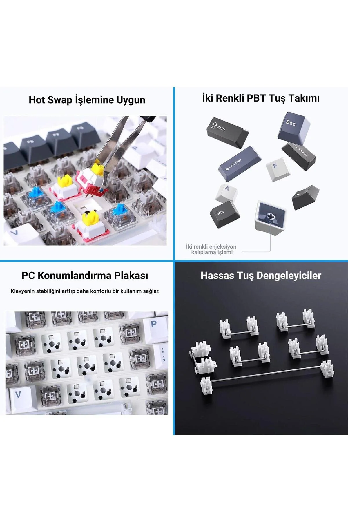 کیبورد مخصوص بازی F87 مکانیکی RGB TKL GRAYWOOD V3 سوئیچ بی سیم ماکرول صفحه کلید HOT Aula