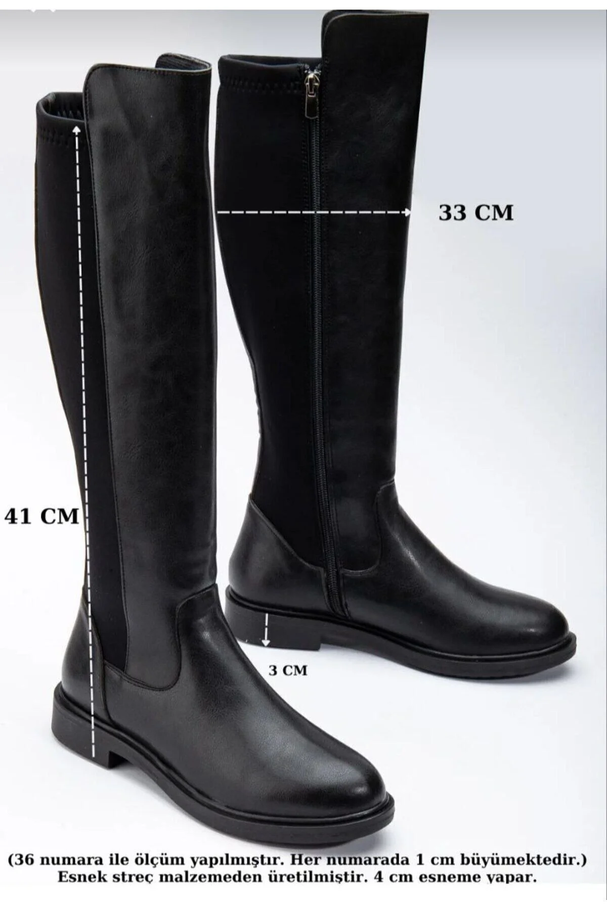 چکمه روزانه زنانه 41 42 سایز بزرگ ELASTIC STREC ENPAR مشکی SKIN Lölük Moda