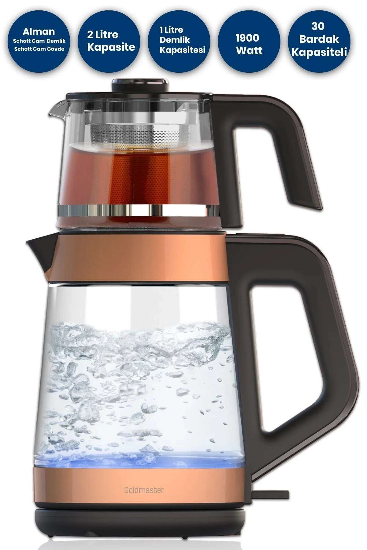 چای ساز شیشه ای YENIDEM GM 8325 ROSE GOLD 1900 W اورجینال GoldMaster