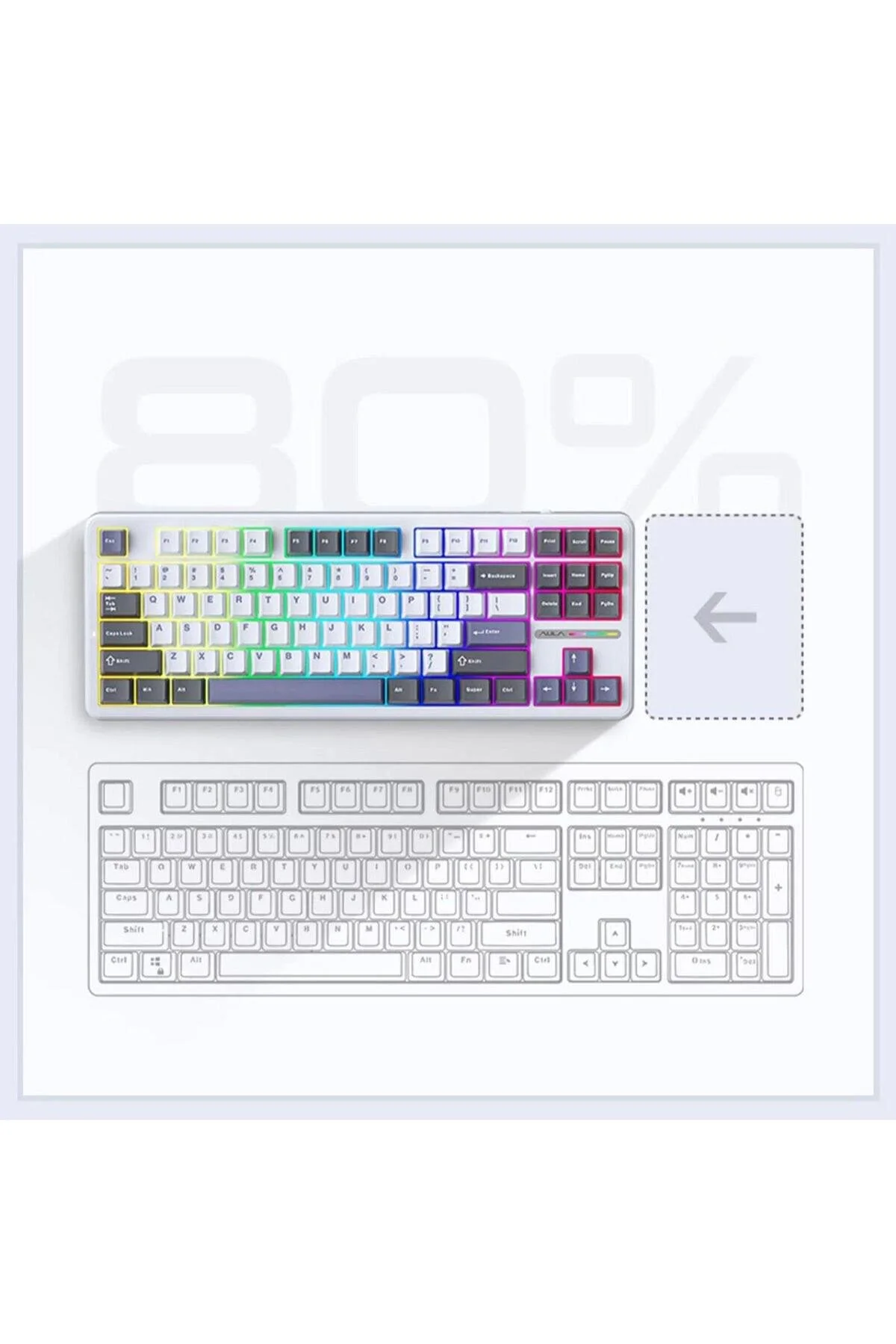 کیبورد مخصوص بازی F87 مکانیکی RGB TKL GRAYWOOD V3 سوئیچ بی سیم ماکرول صفحه کلید HOT Aula