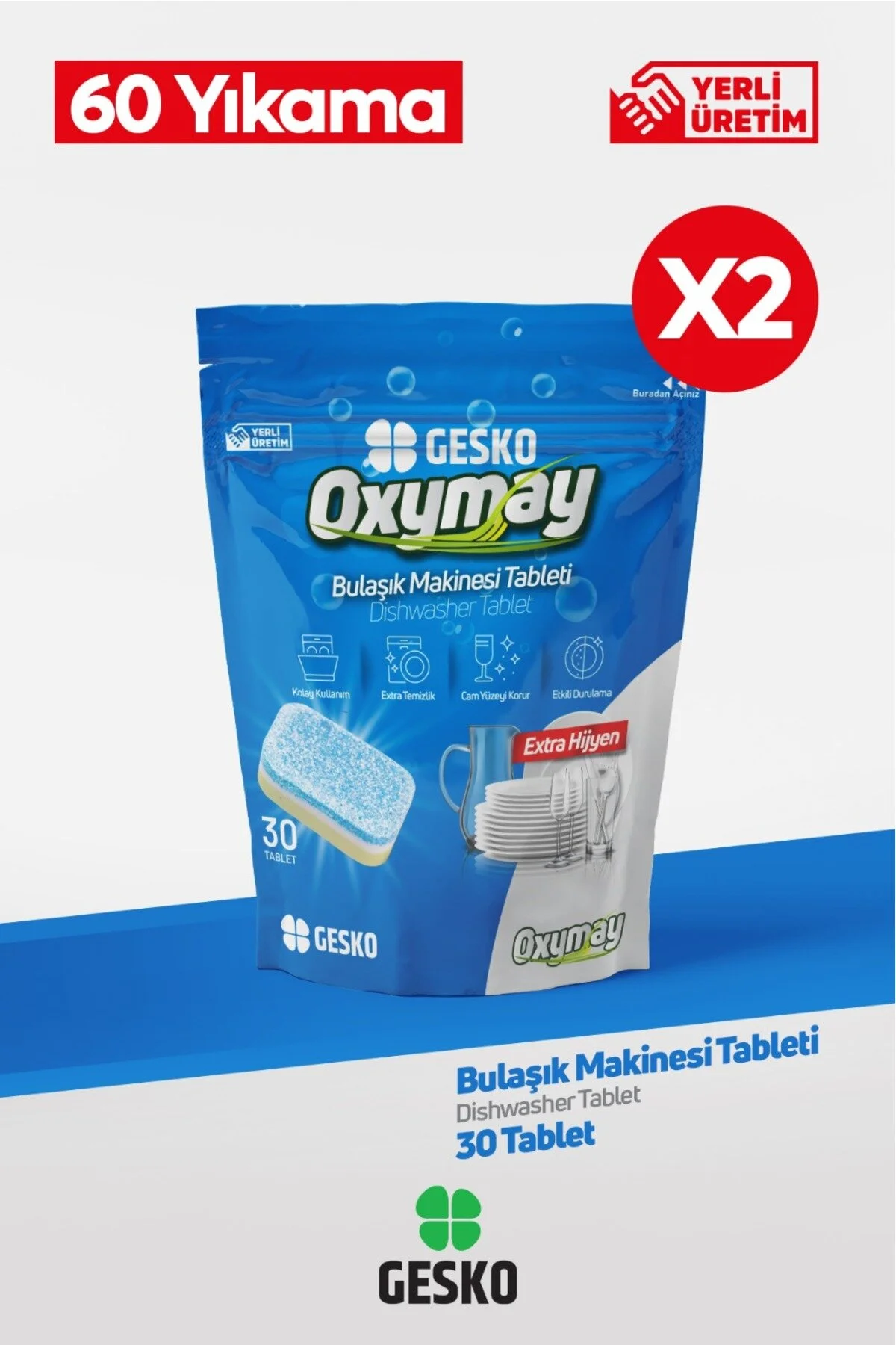 قرص و پودر ماشین ظرفشویی 3 در 1 همه یک 60 تبلت GESKO