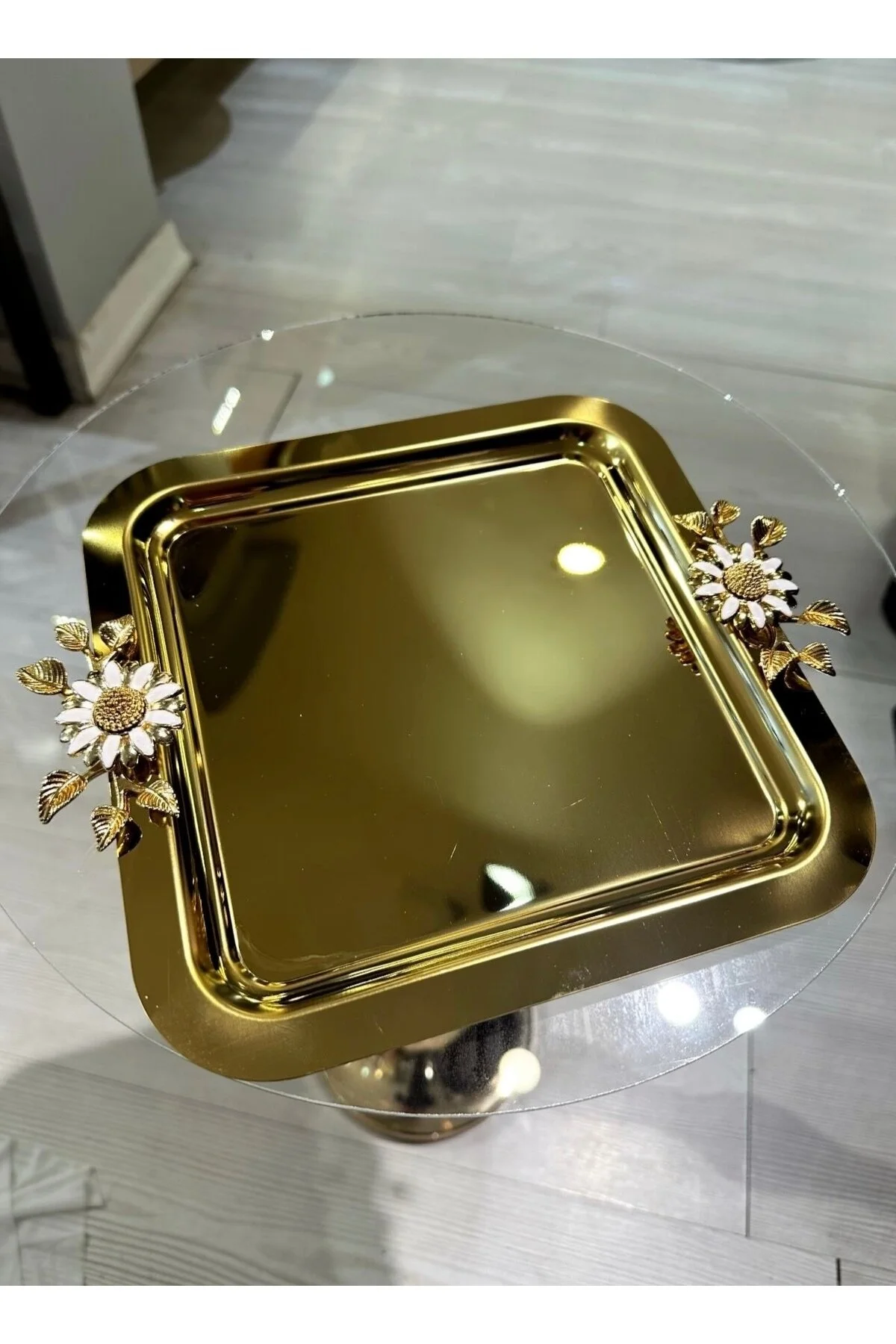 سینی ارائه فلزی طلای ESTERHOMEDECOR DAISY hediye