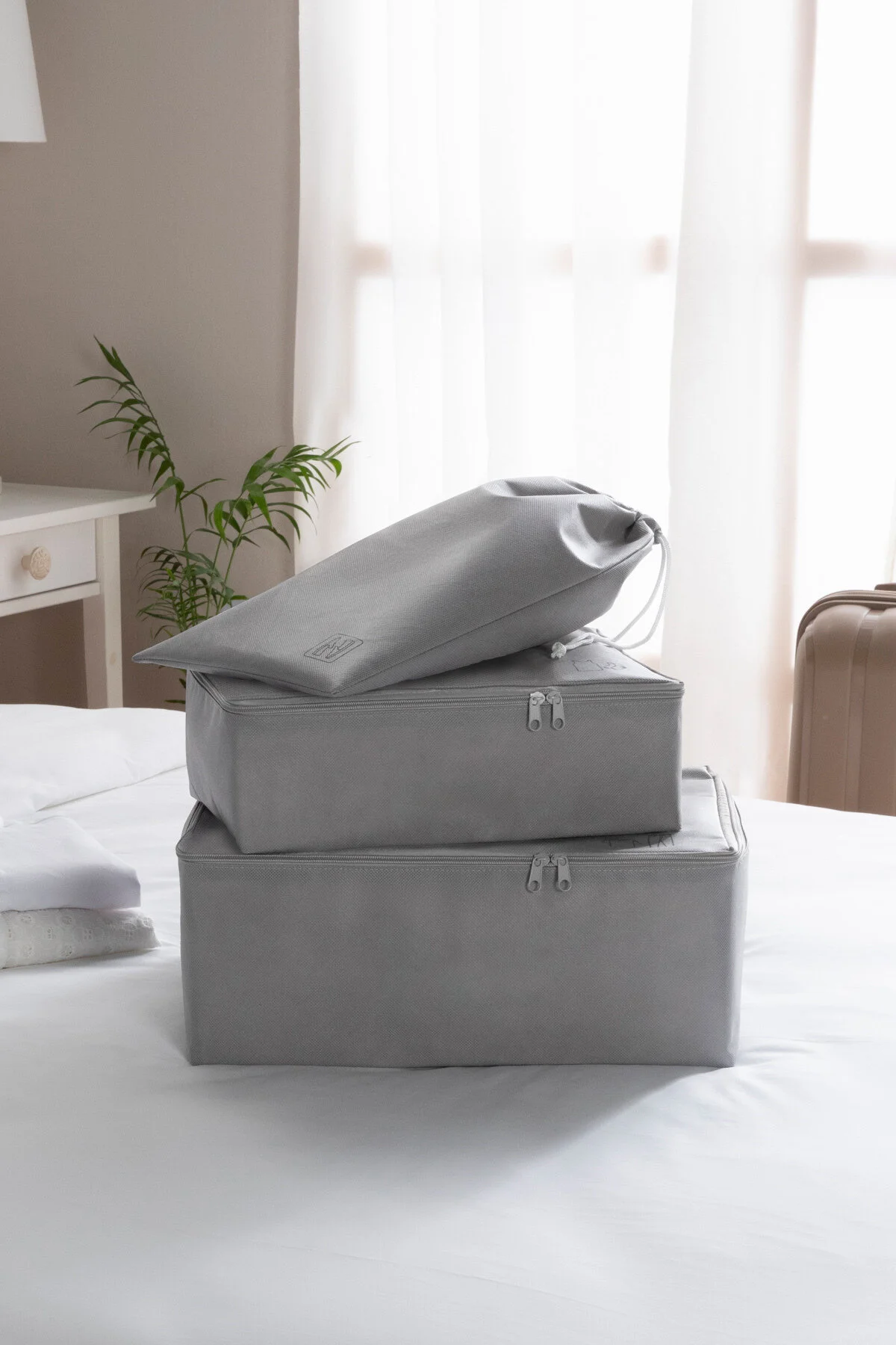 نظم‌دهنده چمدان نود 3 GRAY تنظیم کننده در مجموعه سازمان دهنده Ocean Home Textile