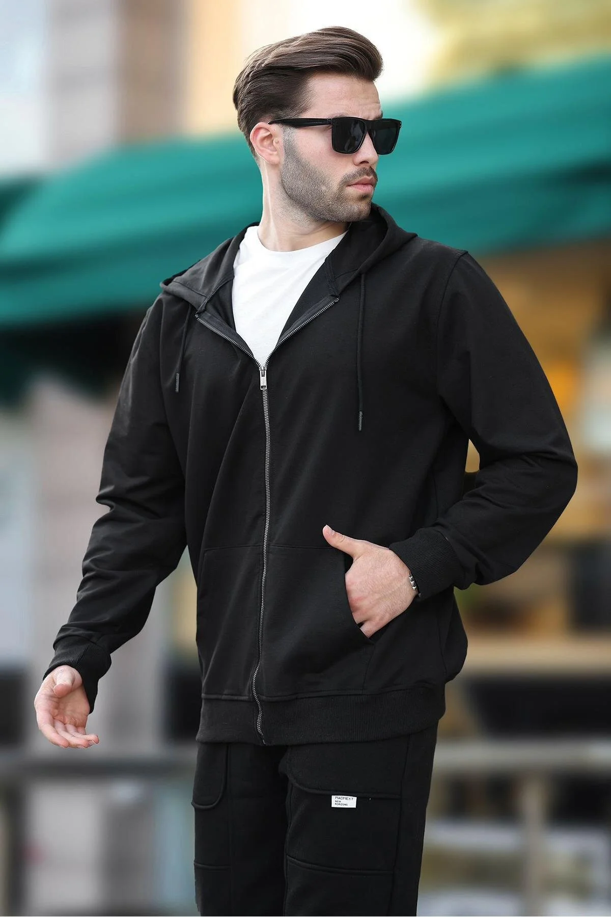 کت مشکی مردانه Cardigan با زیپ کلاه سیاه مدمکس Madmext