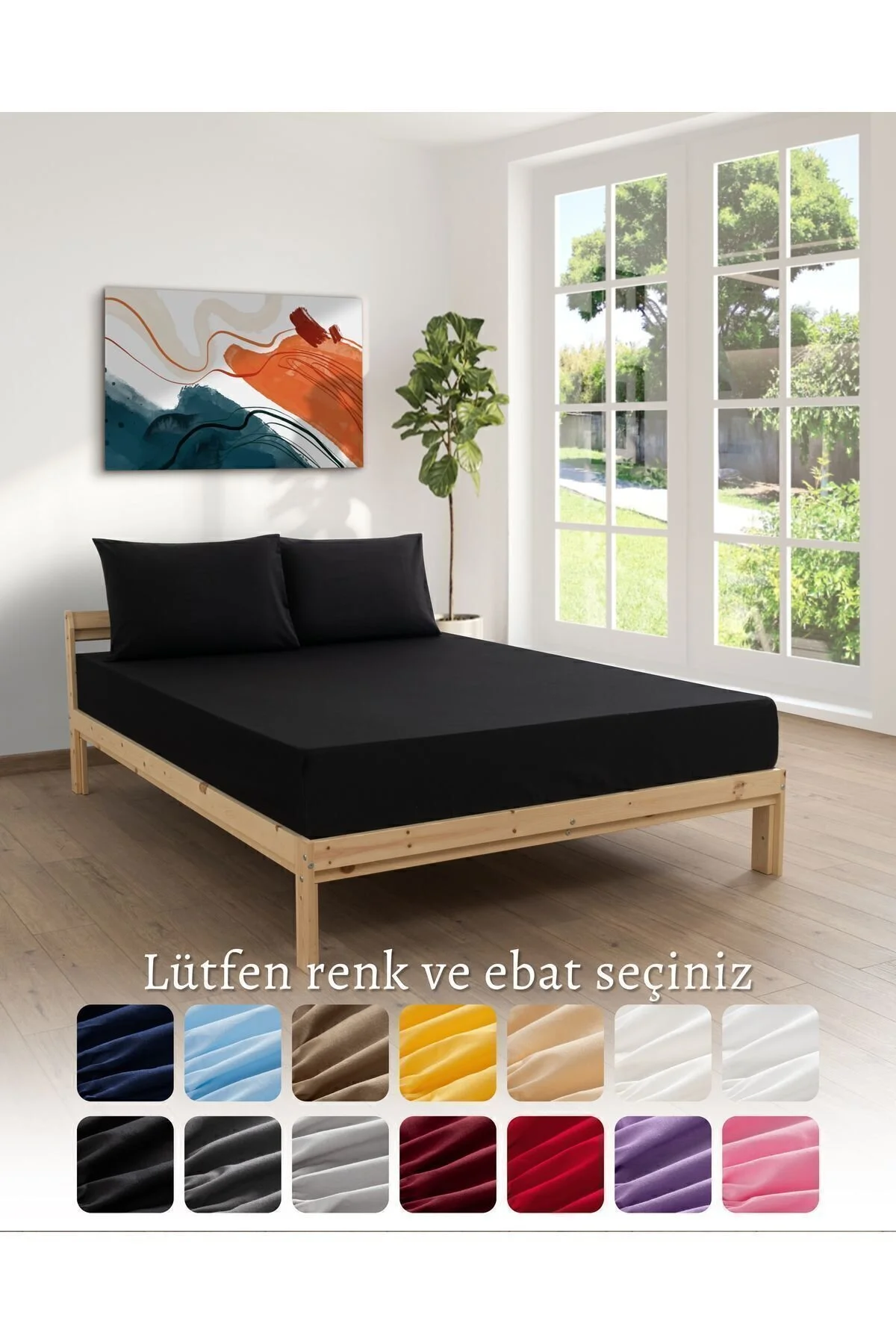 ست ملحفه دو نفره ورق های لاستیکی سیاه RANFORCE AKFIL با بالش دوتایی نصب شده MODELHOME
