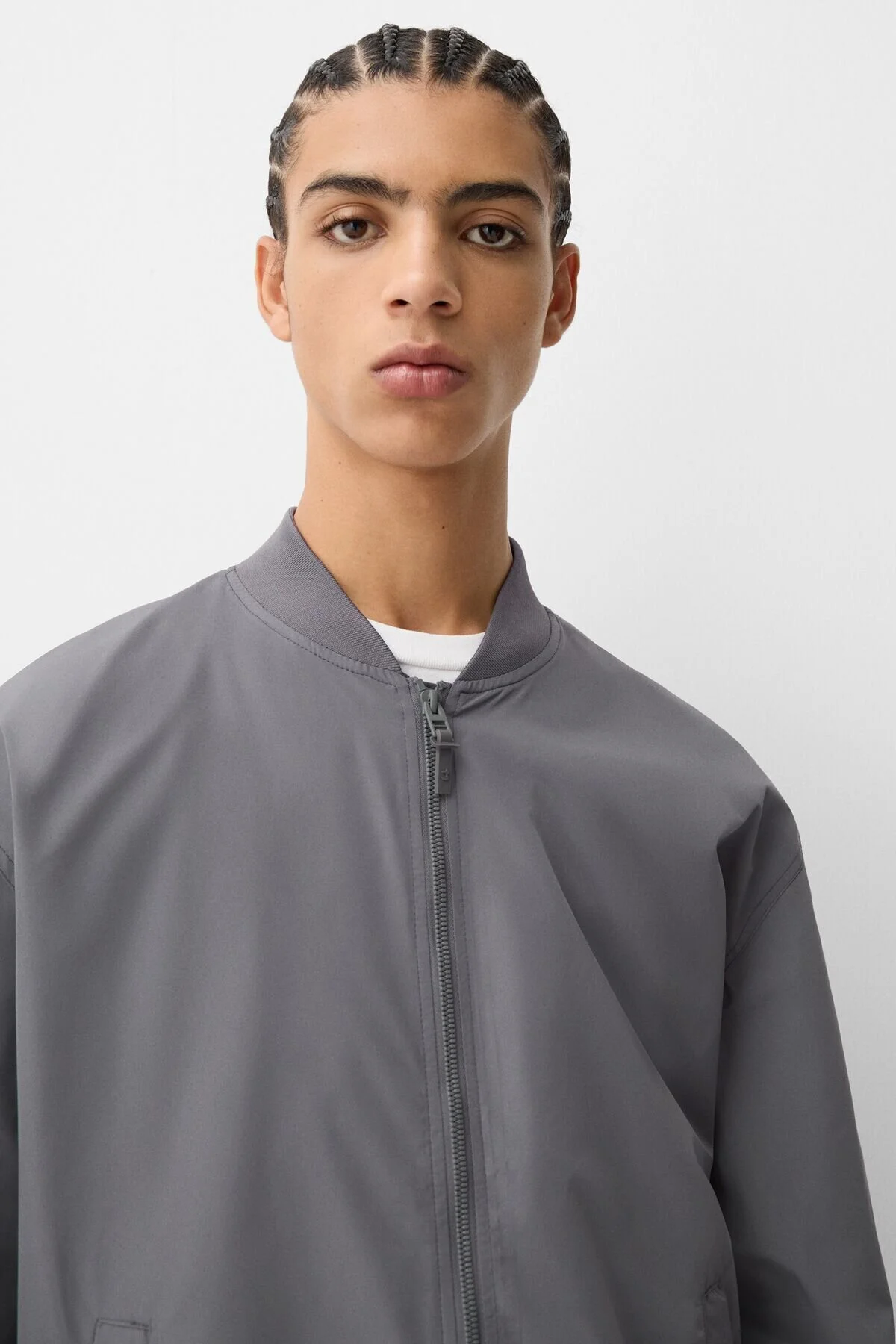 کت خاکستری مردانه ژاکت بمب افکن با پارچه فنی سبک برشکا Bershka