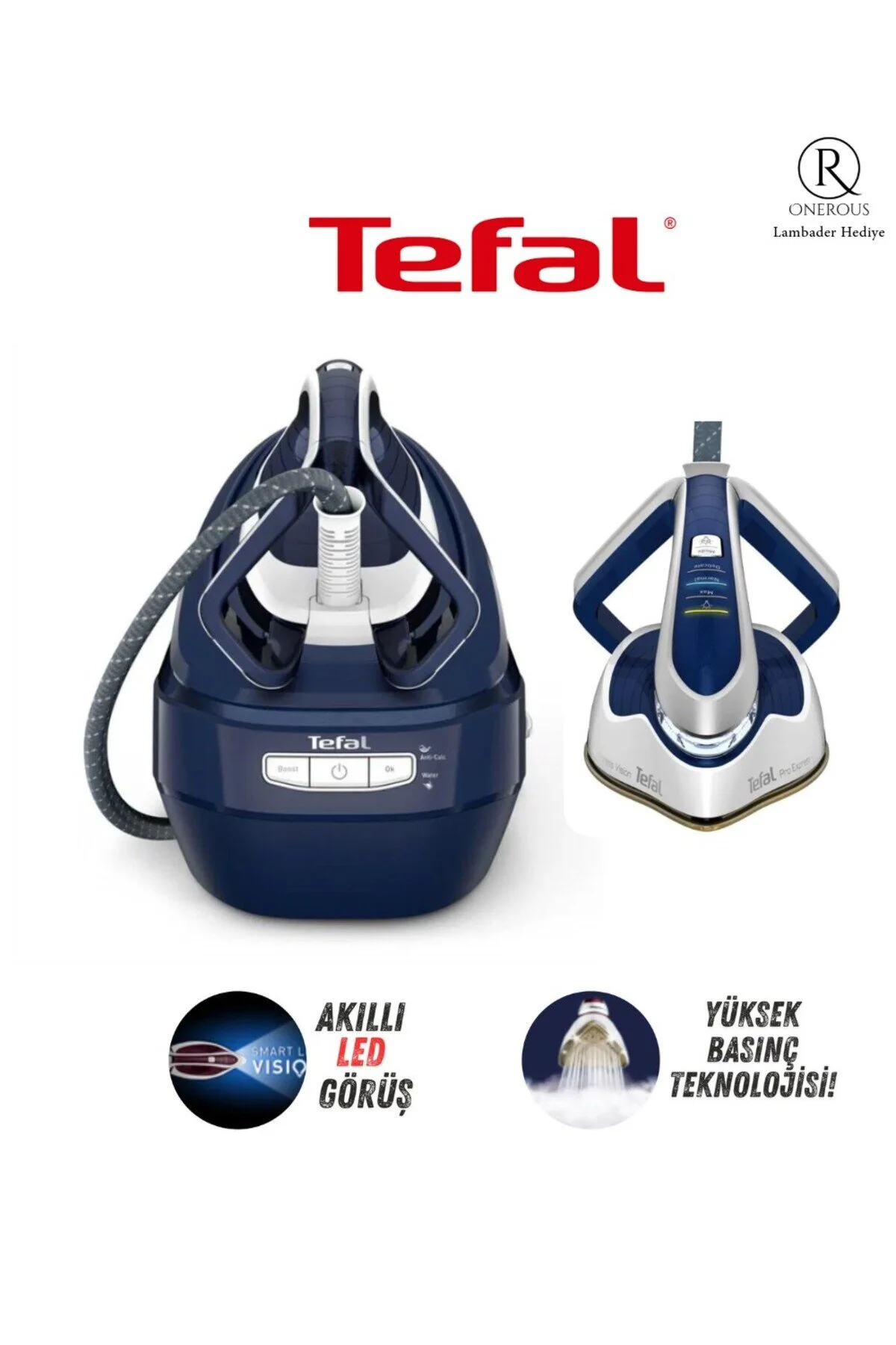 اتو مخزن بخار روشنایی هوشمند LED STEAM بویلر فشار قوی 700 گرم در دقیقه شوک و 8 بار تفال TEFAL