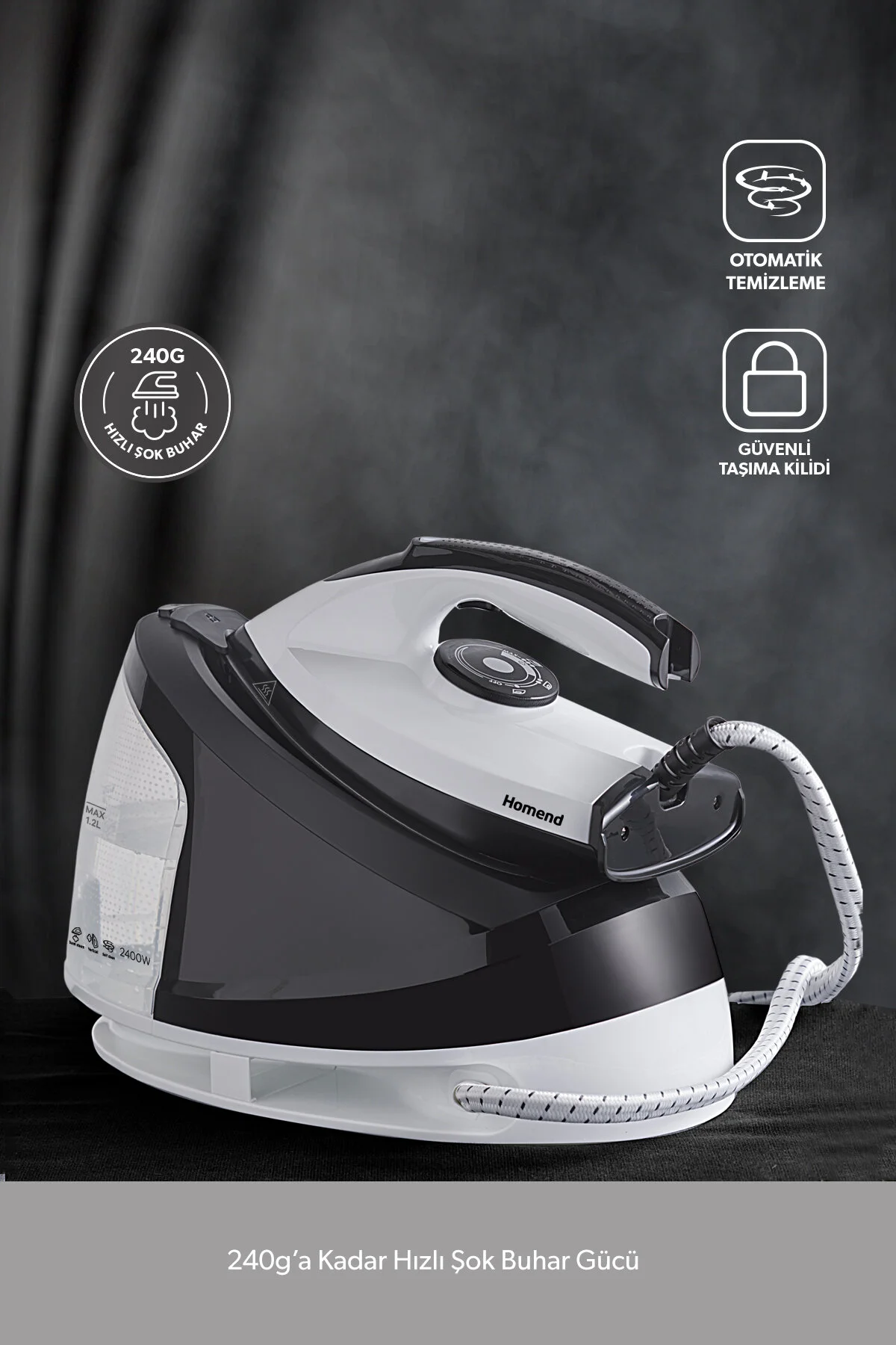 اتو مخزن بخار سفید Steamwork 1167H دیگ سیاه و 2400 W  HOMEND