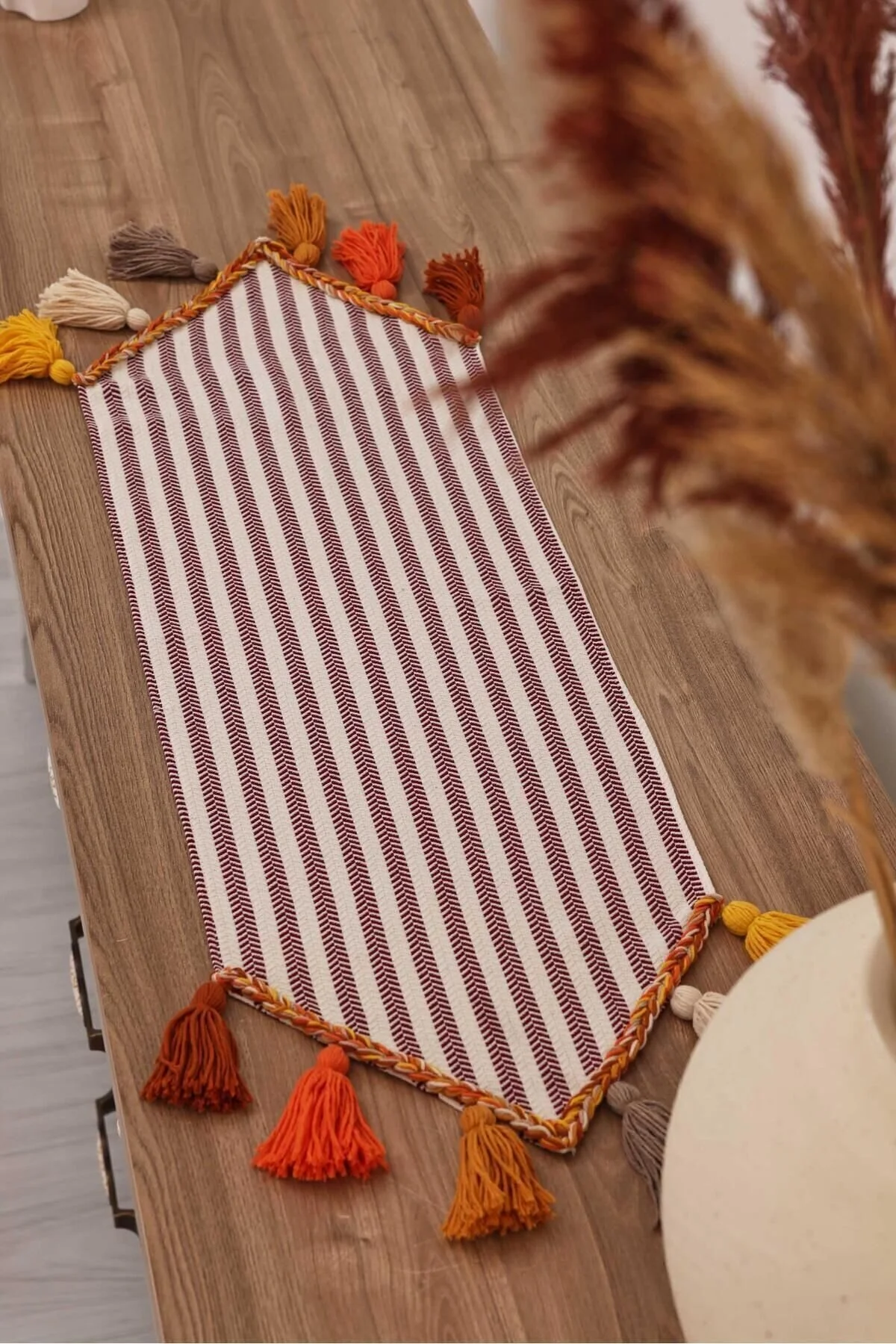 رانر و زیر بشقابی TASSEL BURGUNDY STRIPED RUNNER 90X30CM R 47K Aisha's Design