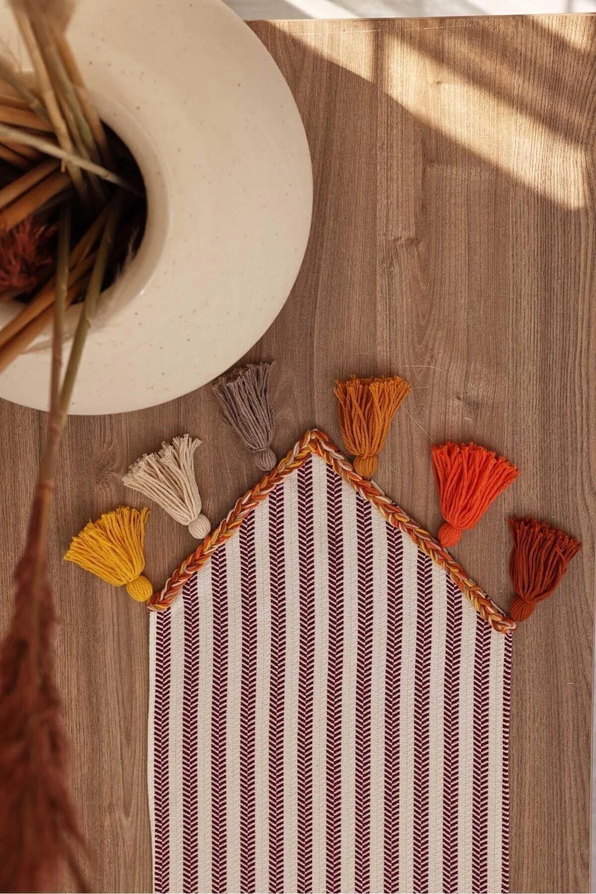 رانر و زیر بشقابی TASSEL BURGUNDY STRIPED RUNNER 90X30CM R 47K Aisha's Design