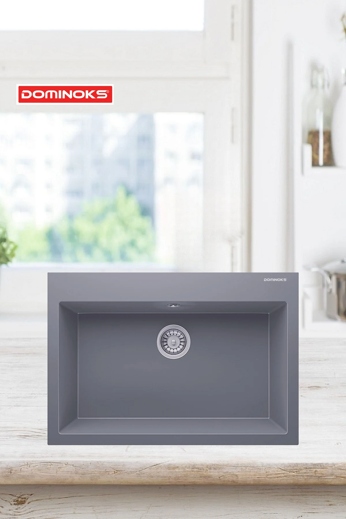 شستشو سینک گرانیتی تک چشمی گراند 70 خاکستری 50X70 Dominoks